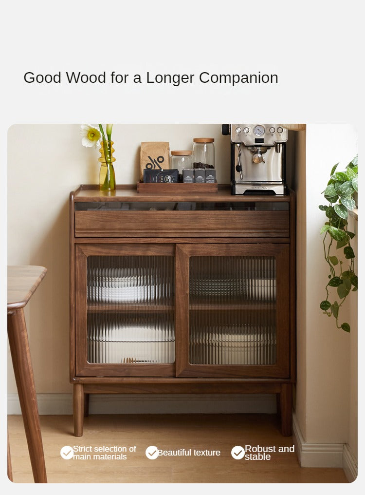 Black Walnut Solid Wood Modern Minimalist Dining Sideboard Buffet Cabinet - Perfect for Dining Room Storage & Kitchen Organization