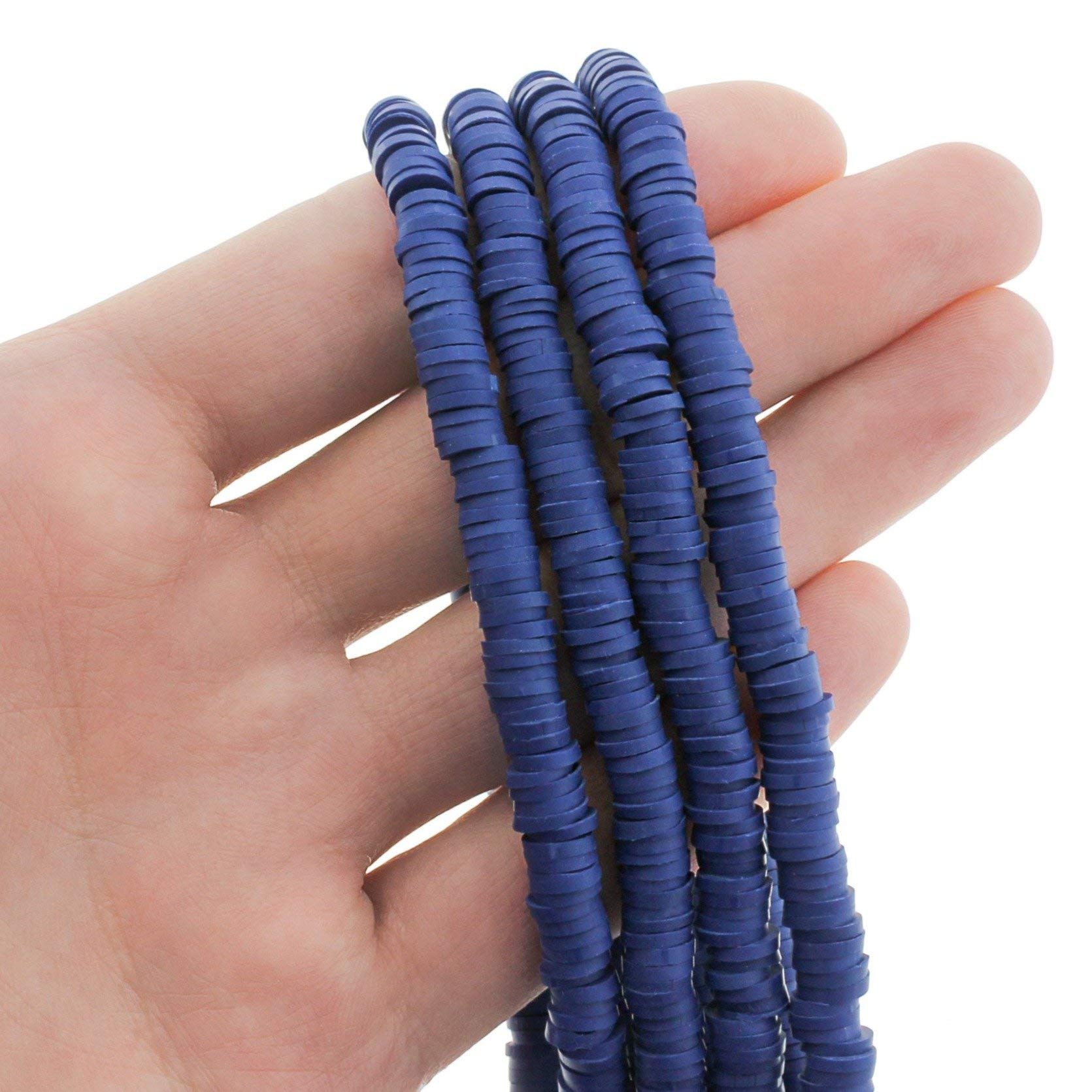 Royal Blue Heishi Polymer Clay Beads 6mm x 1mm - 320 Beads per Strand (BD1355) for Jewelry Making, DIY Crafts, and Bracelet Designs