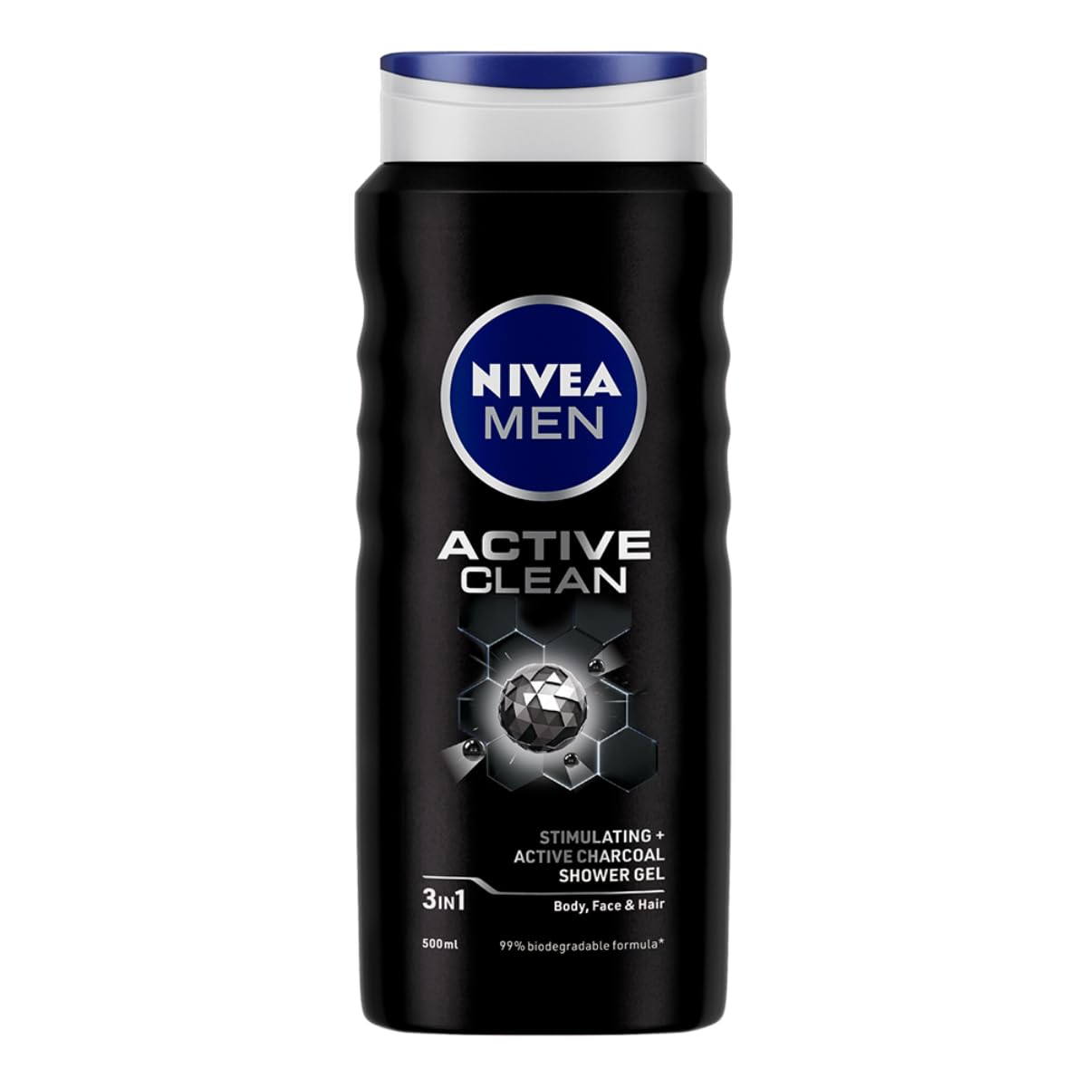 NIVEA Men Active Clean Body Wash with Charcoal - 500ml Shower Gel for Body, Face & Hair - Deep Cleansing & Refreshing - Ideal for Gym, Travel & Daily Use