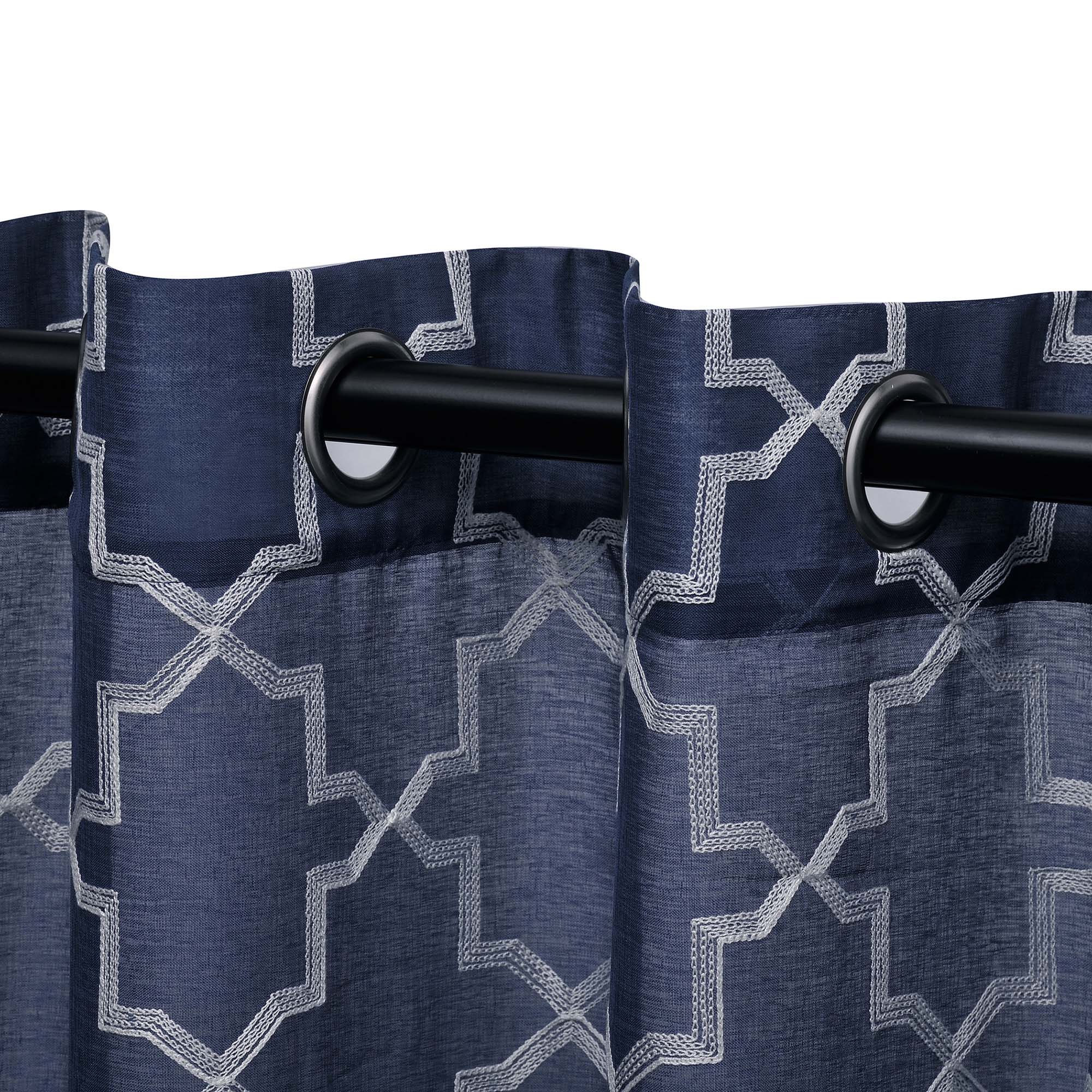 Embroidered Quatrefoil Sheer Grommet Curtain Set - Elegant Window Treatment for Living Room, Bedroom & Dining Room