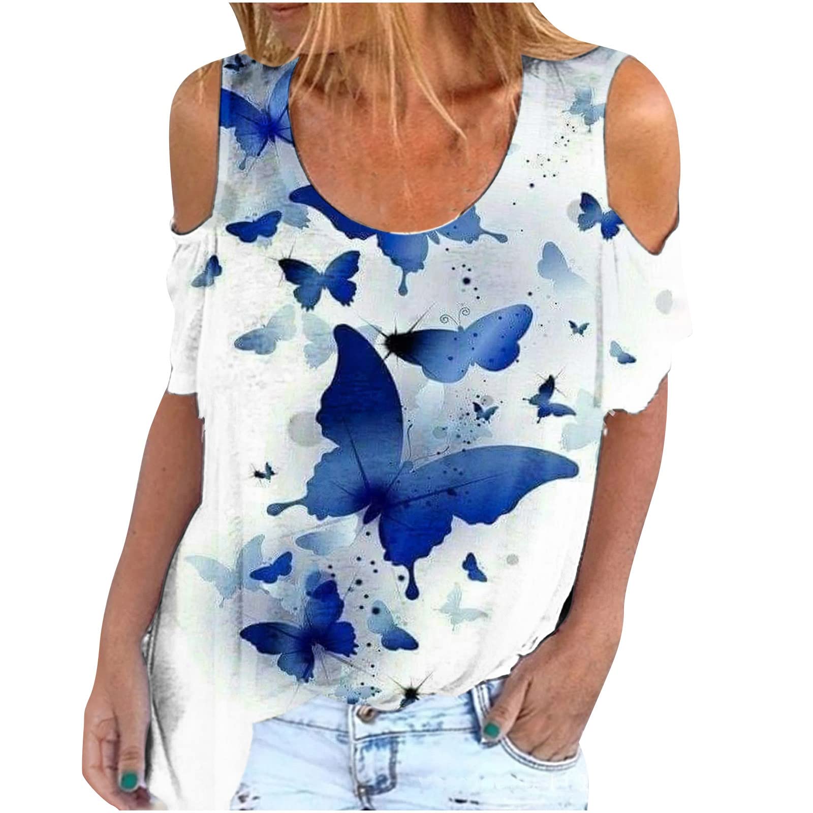 Women's Summer Casual Cold Shoulder Tops - Floral Printed Short Sleeve Blouse & Loose T-Shirts for Women | Perfect for Beach, Vacation & Everyday Wear