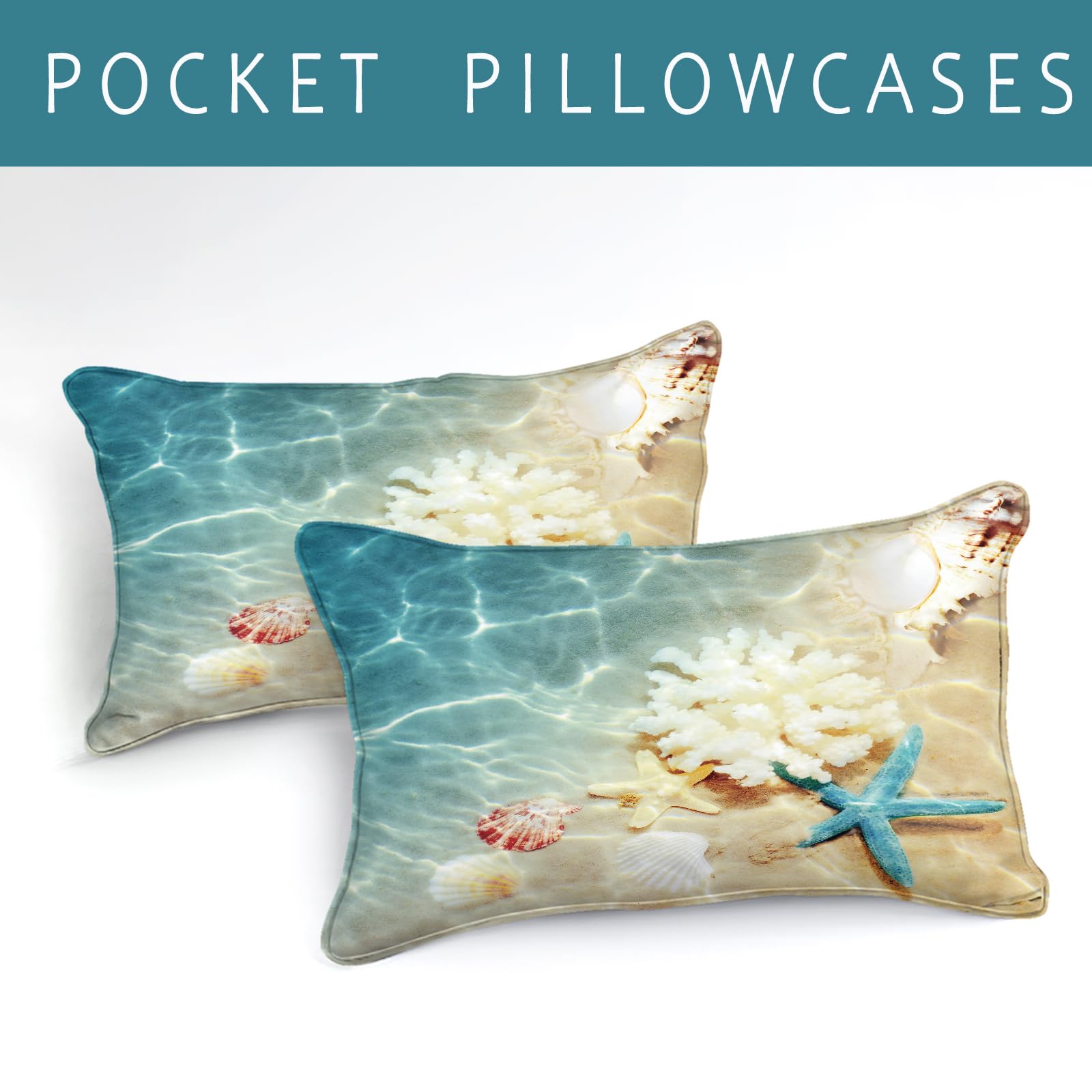 Soft Microfiber Fluffy Twin Size Coastal Comforter Set - 3 Piece Beach Themed Bedding with Sea Life & Starfish Design | All-Season Comfort for Guest Rooms, Beach Houses & Coastal Decor