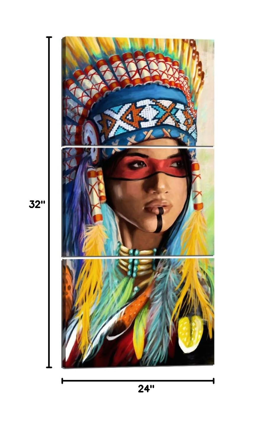 Native American Girl Canvas Wall Art - 3-Piece Framed Painting for Living Room Decor