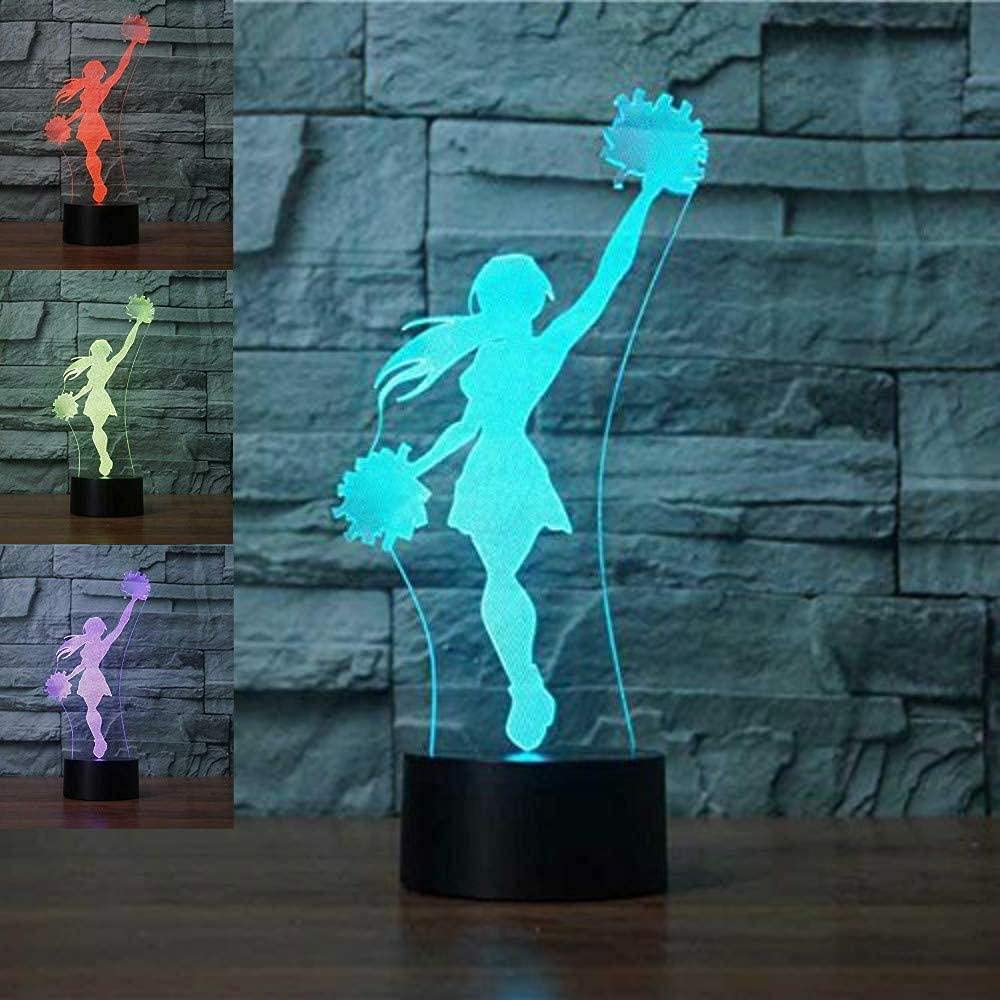 3D Cheerleader Night Light with Music - Color Changing LED Ballet Lamp, Touch Control & USB Powered, Perfect for Kids Room Decor, Birthday Gifts, and Bedside Table Lighting (7-Color Options)