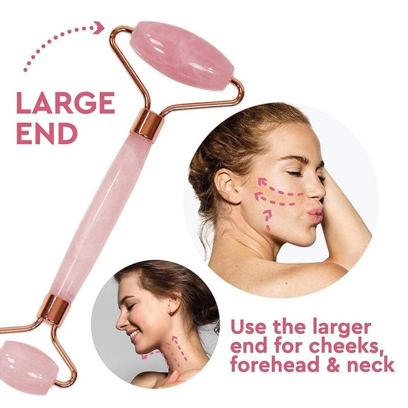 Premium Rose Quartz Facial Roller & Gua Sha Set - Anti-Aging Face Massager for Puffiness, Dark Circles & Skin Rejuvenation | Spa-Quality Skincare Tools for Home & Travel Use