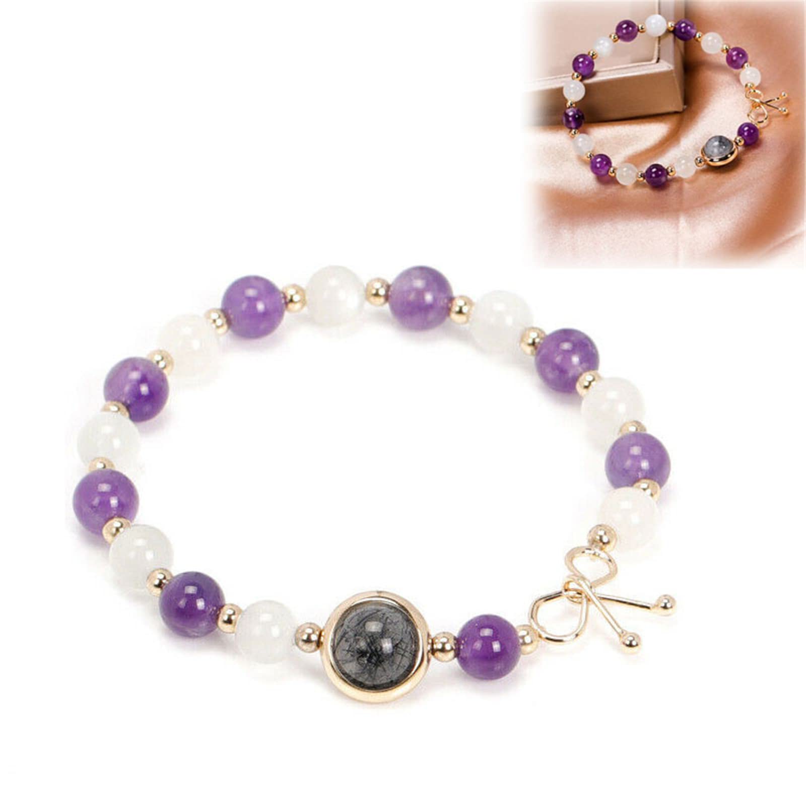 Natural Amethyst Moonstone Bracelet for Women - Healing Crystal Chakra Bracelet with Anti-Fatigue Properties | Body Purifying & Slimming Gemstone Jewelry | Perfect for Meditation, Yoga & Spiritual Wellness
