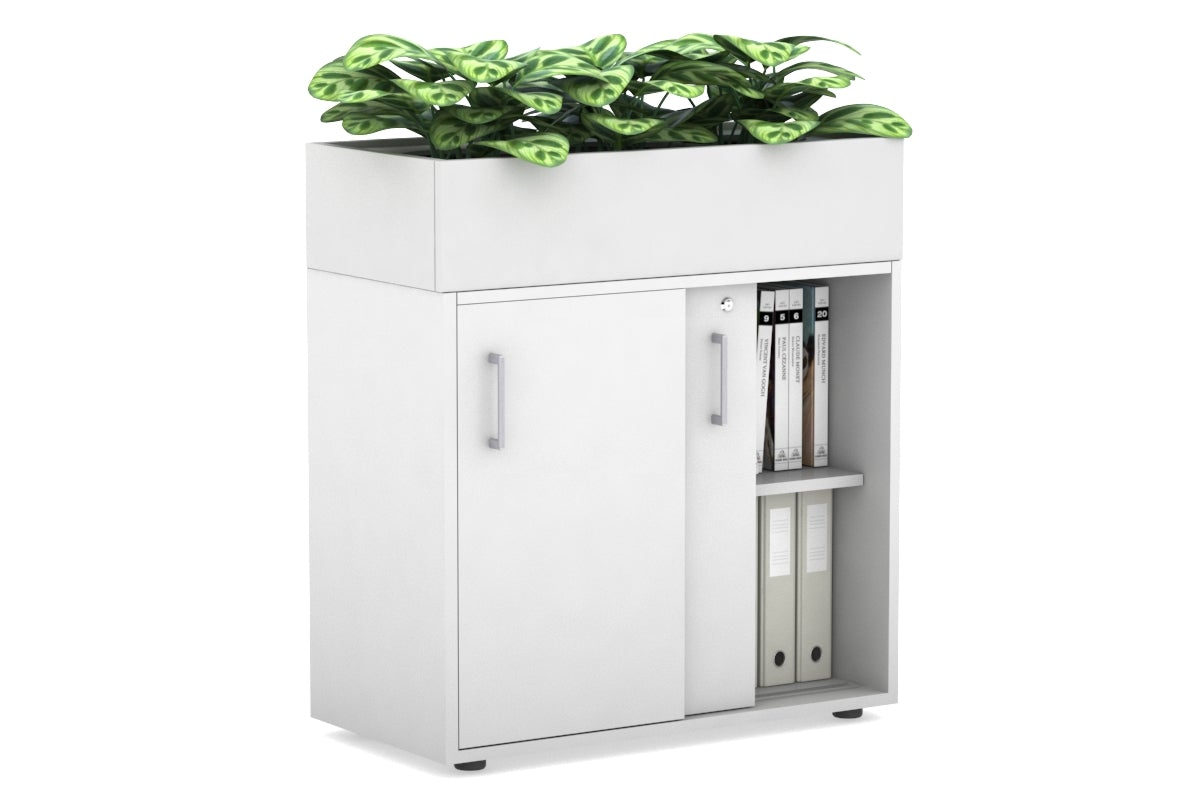 Modern Uniform Credenza with Planter Box - 800W x 975H x 428D - Stylish Storage Cabinet for Home Office, Living Room & Entryway Decor