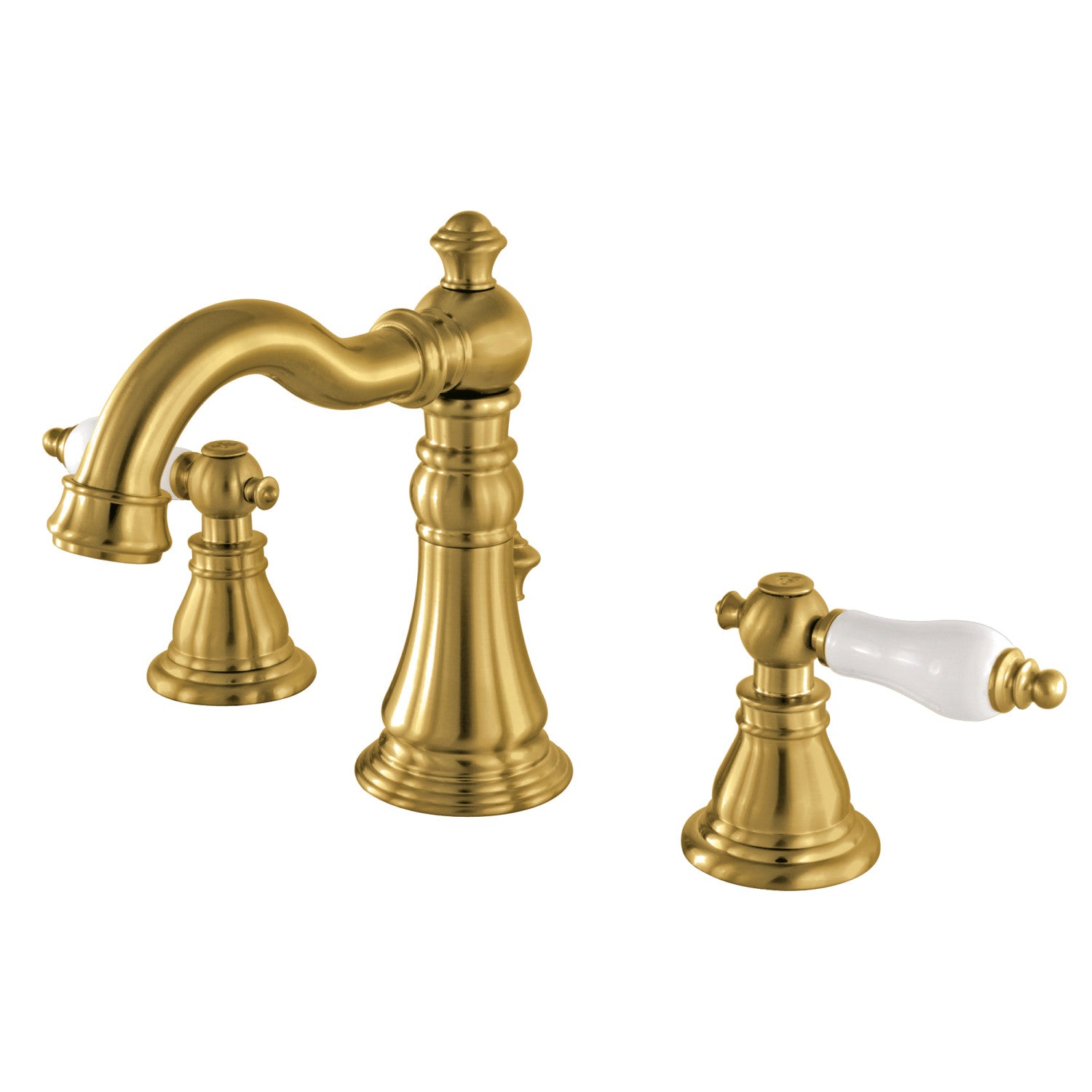 American Patriot FSC1973APL Brushed Brass Widespread Bathroom Faucet - 3 Hole Deck Mount with Two Handles & Brass Pop-Up Drain - Perfect for Modern Bathroom Renovations and Luxury Home Upgrades
