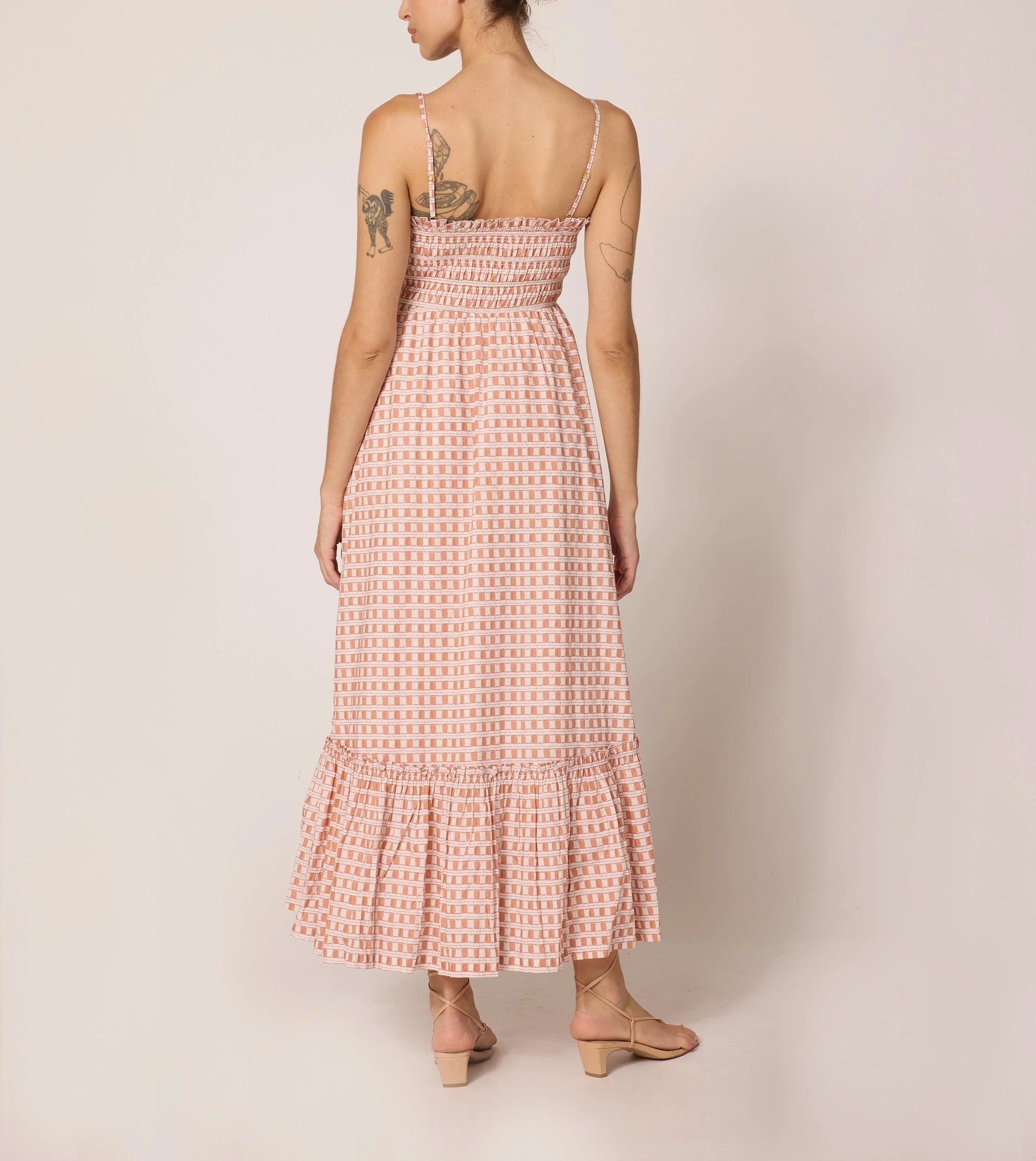 Magnolia Ankle Dress - Bellini Plaid Floral Print Women's Midi Dress | Perfect for Spring Weddings, Garden Parties & Date Nights