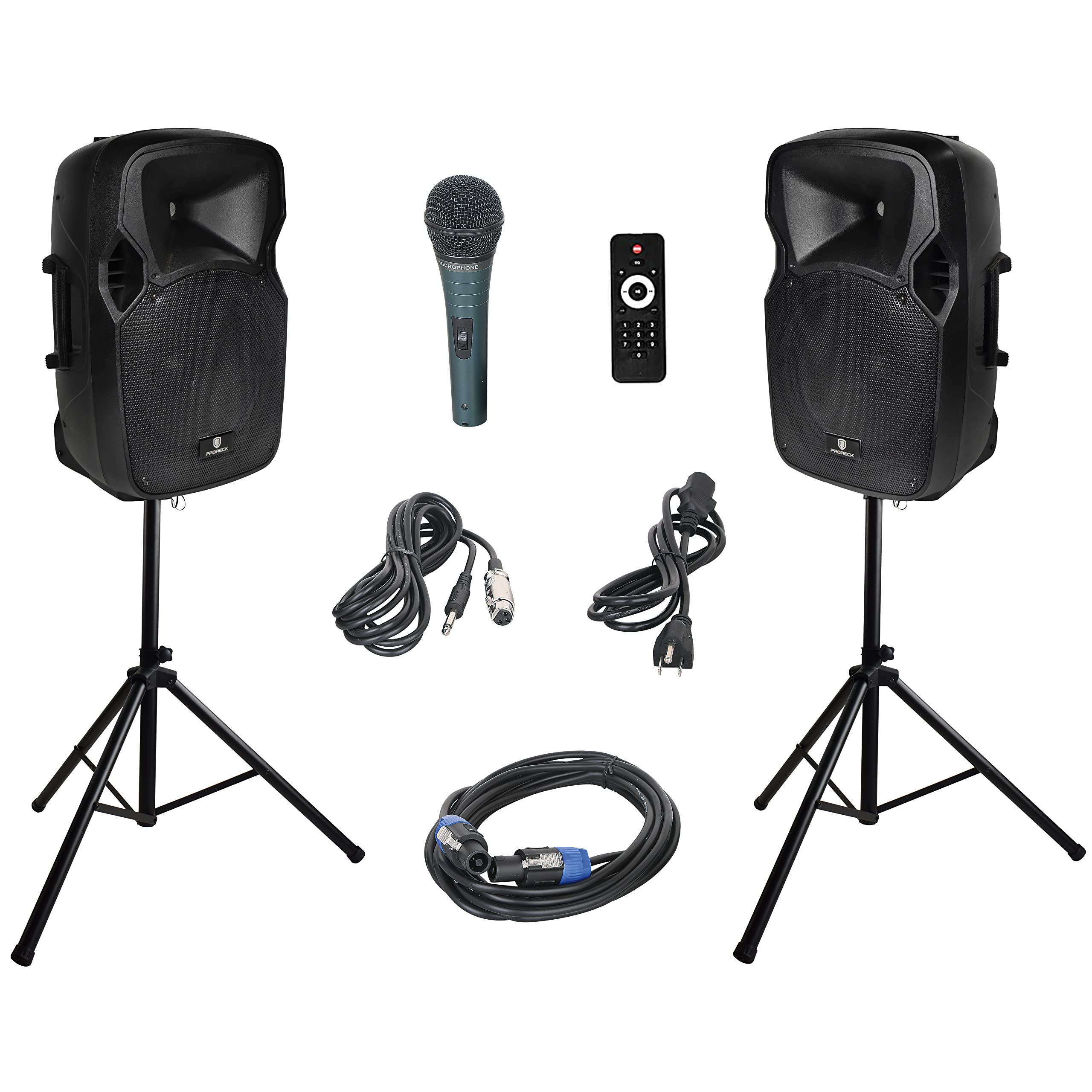 PRORECK Party 12 1000W 2-Way Powered PA Speaker System with Bluetooth, USB, SD Card, FM Radio & Remote - Perfect for Outdoor Events, Weddings, DJ Performances & Live Music