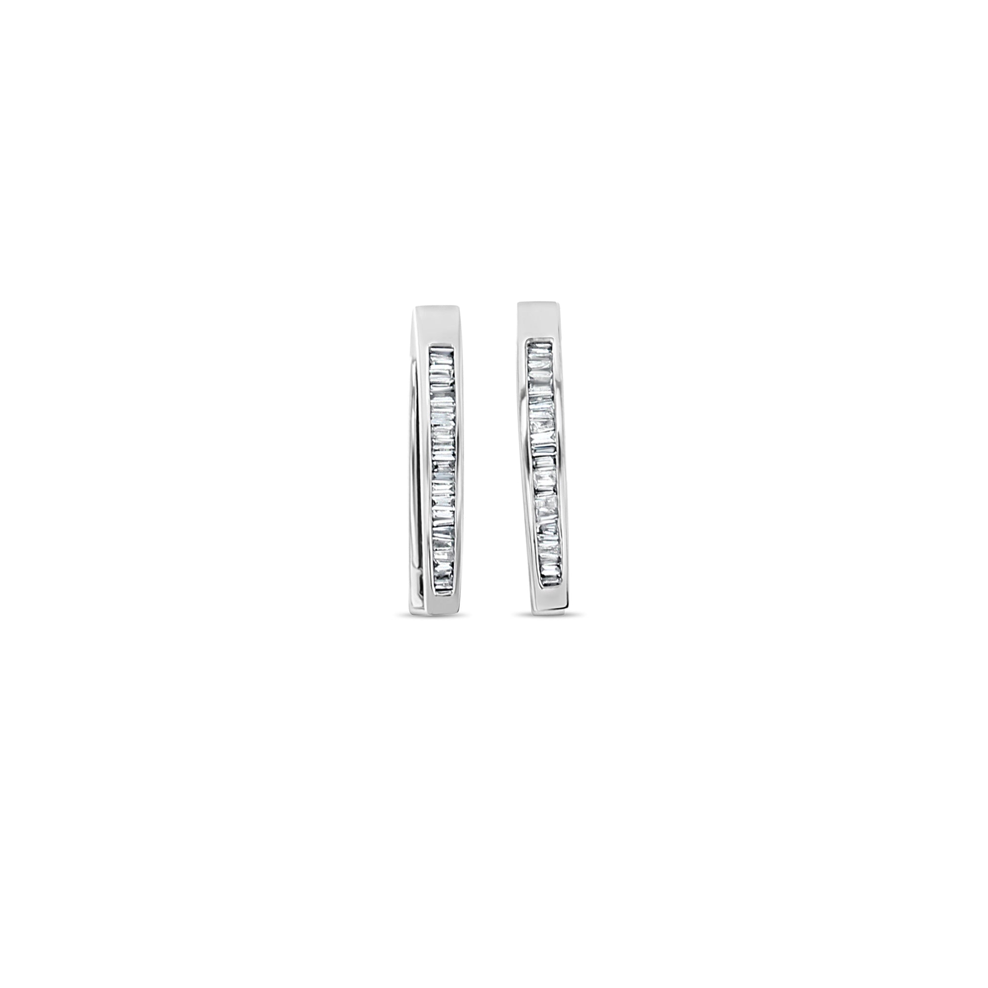 14K White Gold Baguette Diamond Hoop Earrings - 0.80cttw Elegant Dangle Earrings for Women, Perfect for Weddings, Parties & Special Occasions