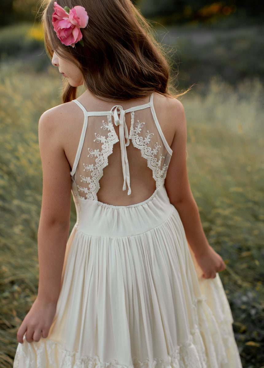 Catrin Dress in Cloud | Elegant Women's Flowy Maxi Dress for Summer, Beach, and Special Occasions