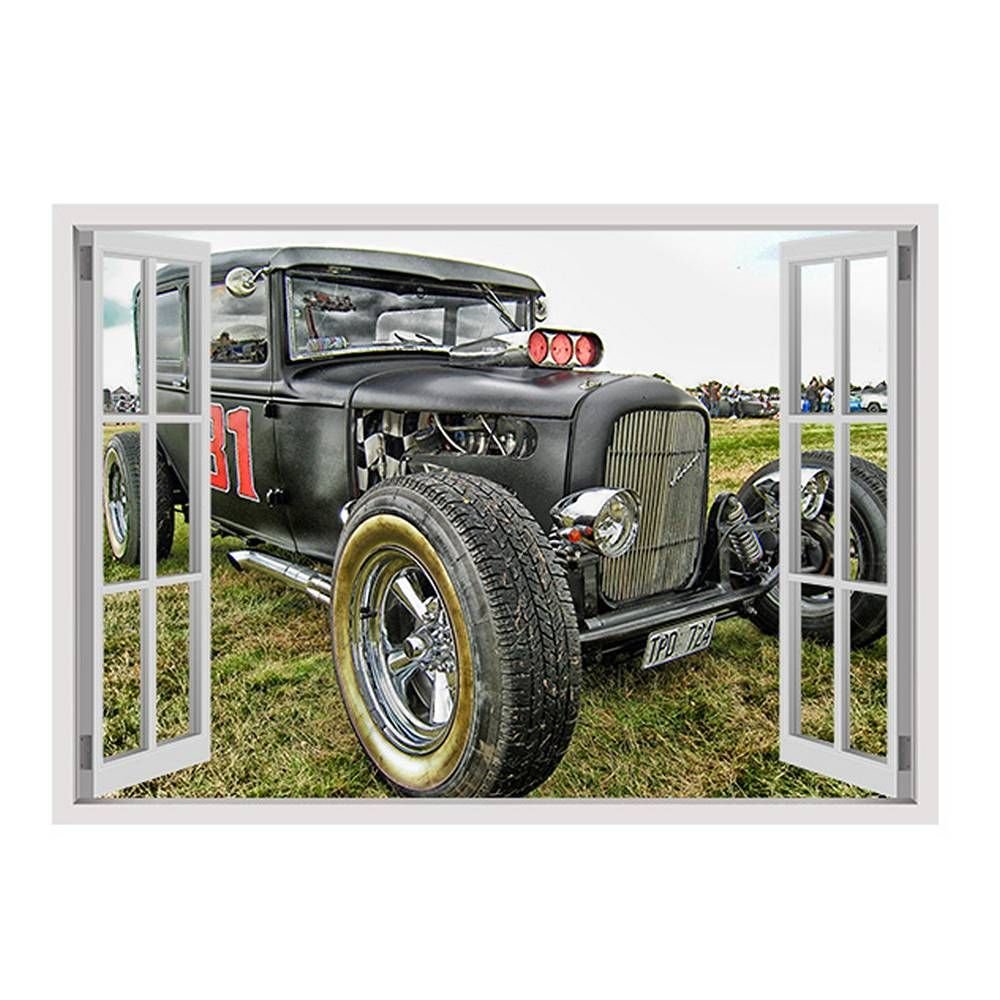 Premium HDR Vintage Car Fine Art Print - Fake 3D Window Effect on Archival Photo Paper (49x35 Inches Rolled Poster) - Wall Decor for Home, Office & Man Cave - Oil Painting Style Automotive Artwork for Car Enthusiasts & Interior Design