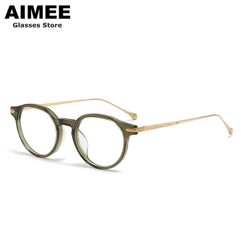 Aimee Women's Full Rim Round Acetate Titanium Eyeglasses Frame 19011 - Lightweight & Durable Glasses for Work, Reading, and Everyday Fashion