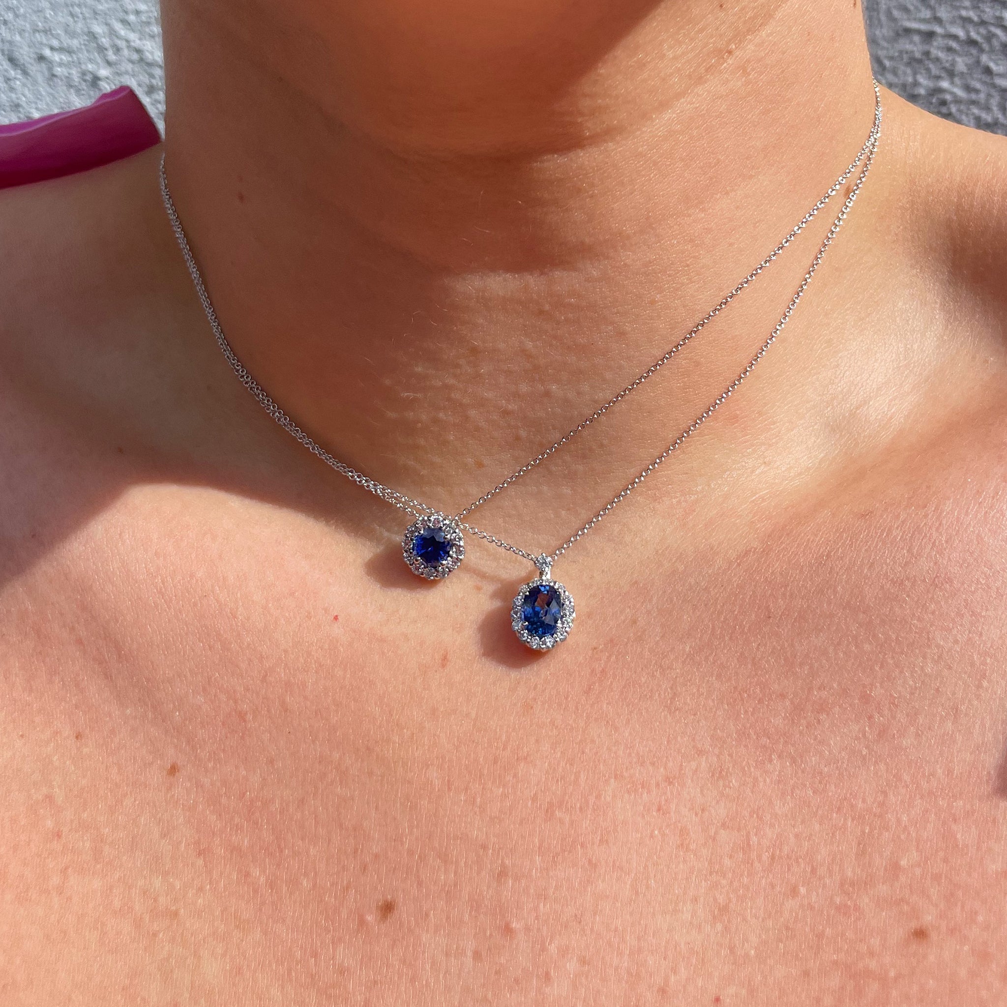 1ctw Genuine Sapphire & Diamond Halo 18K White Gold Pendant Necklace for Women - Perfect for Anniversary Gifts, Valentine's Day & Special Occasions