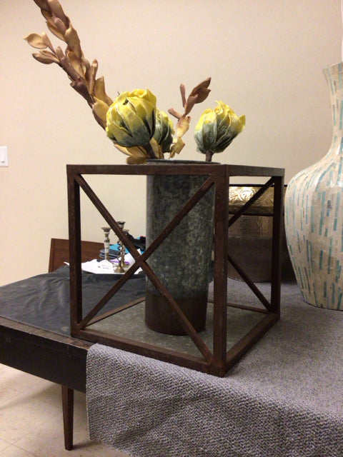 Brown & Silver Metal Planter with Faux Floral Arrangement - Modern Home & Office Decor for Indoor Plants, Table Centerpiece, Wedding Decorations