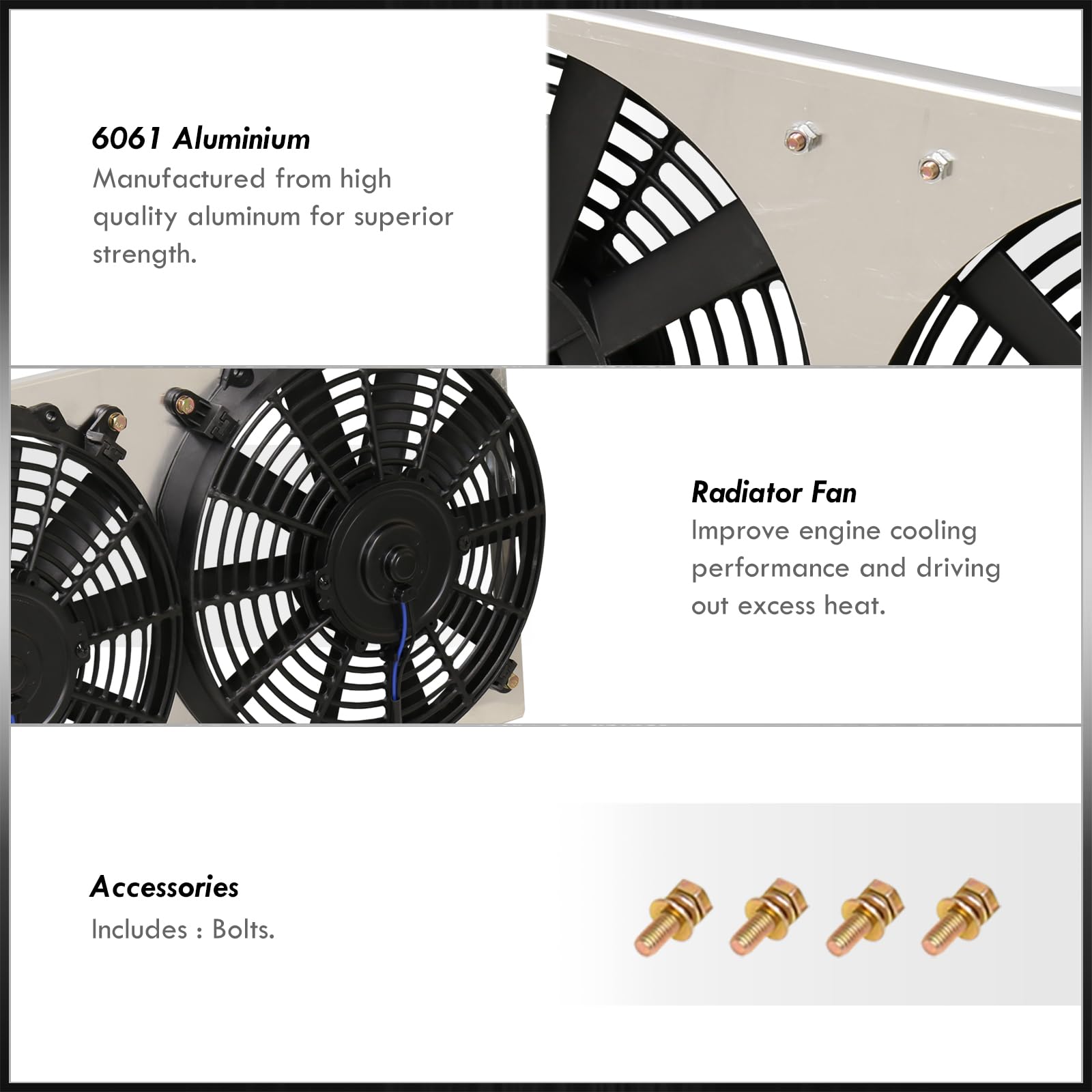 AJP Distributors Aluminum Radiator Fan Shroud Kit with 12