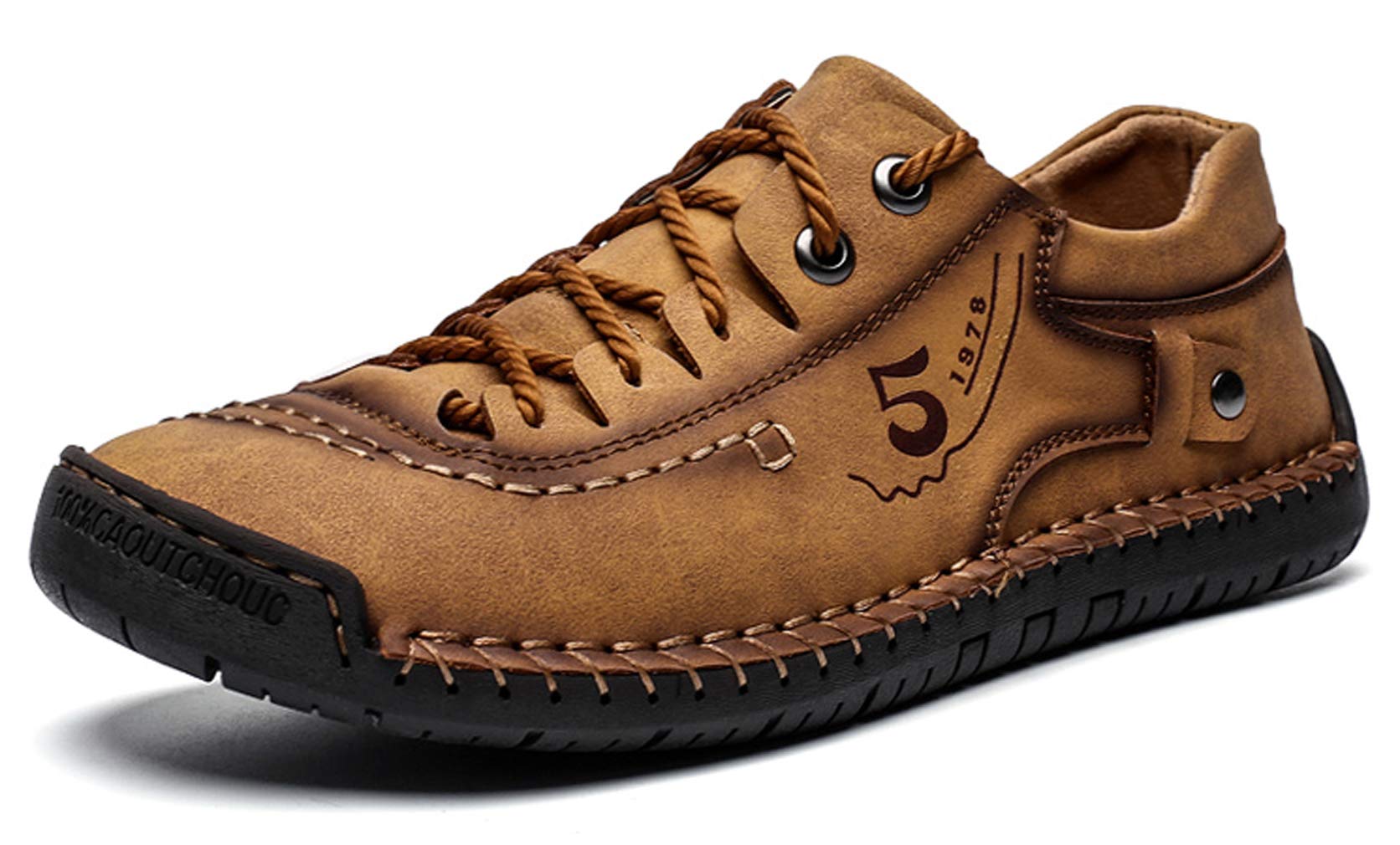 **Men's Breathable Casual Sneakers - Lace-Up Leather Dress Flats for Walking & Driving - Comfortable Shoes for Work, Travel & Everyday Wear**