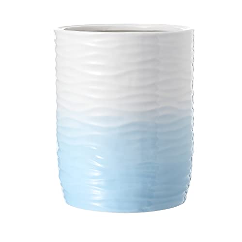 Motifeur Ceramic Decorative Trash Can - Blue and White Gradient Bathroom Wastebasket | Elegant Small Garbage Bin for Powder Room, Vanity & Guest Bath Decor
