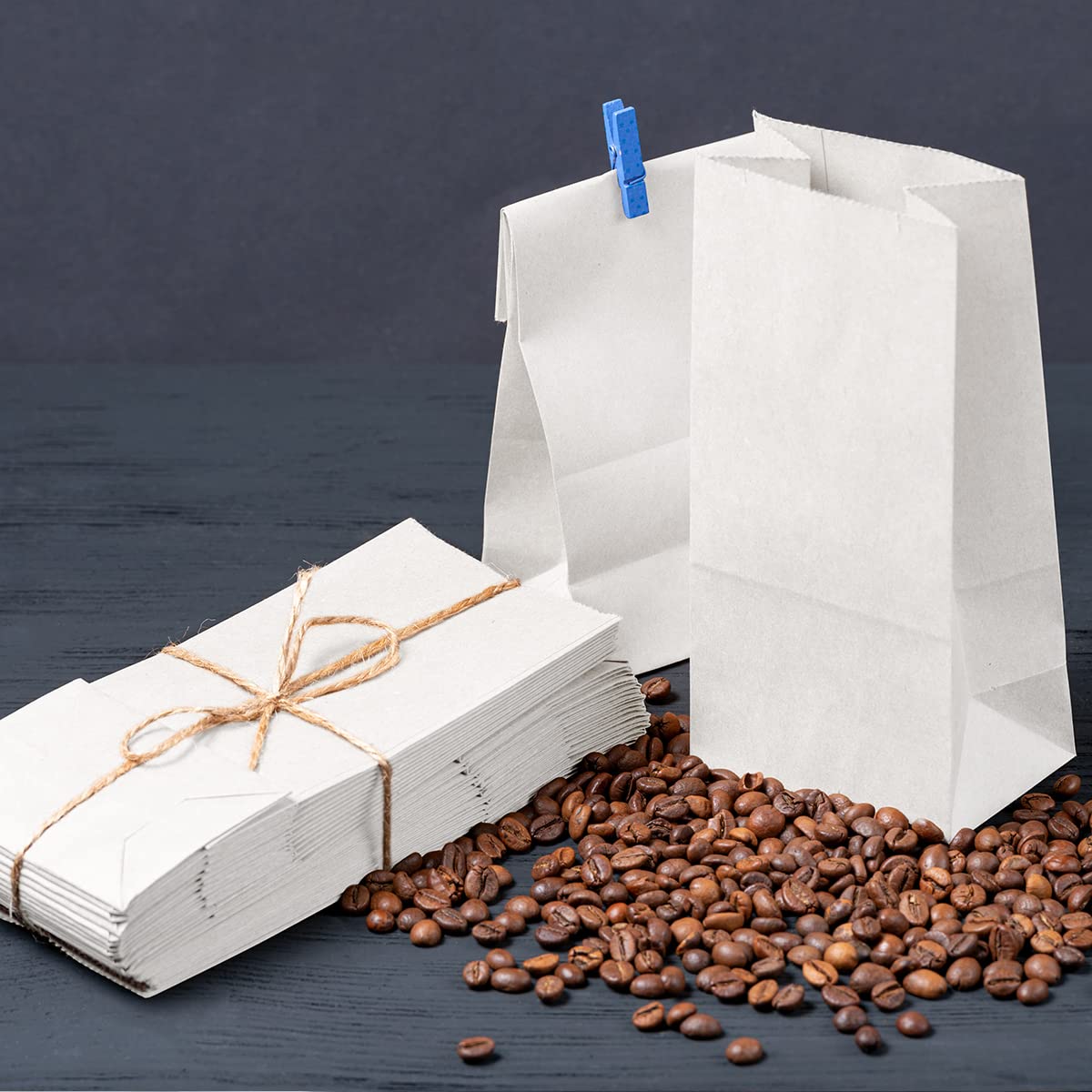 SHOPDAY 100 Pack 4lb White Kraft Paper Lunch Bags - 5x2.95x9.45 Inches - Eco-Friendly Food Storage Bags for School, Office, Picnics & Grocery Packing