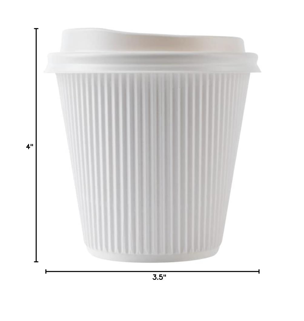 Restaurantware 8oz Insulated Coffee Cups with Lids - 400 Pack White Disposable Hot Cups | Leakproof, Non-Slip Ripple Wall Design | Perfect for Coffee, Tea, Hot Chocolate & Lattes | Ideal for Cafes, Offices & Home Use