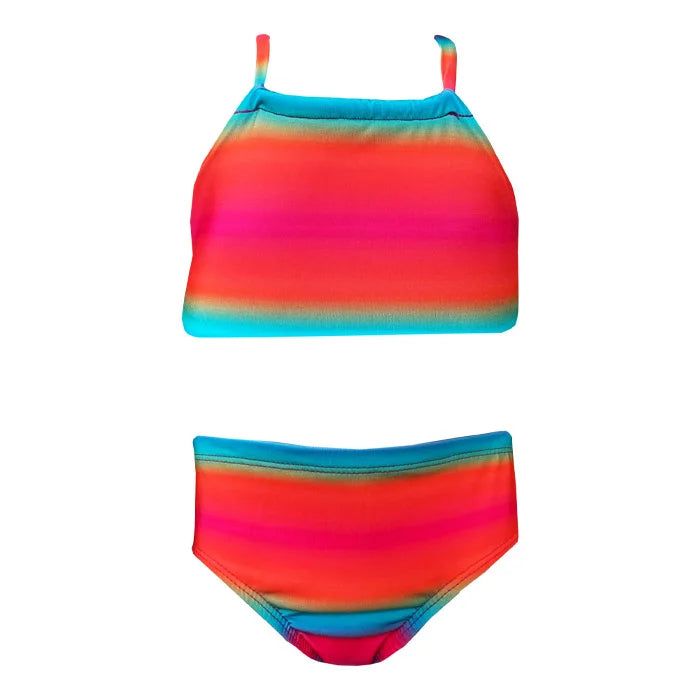 Vibrant Rainbow Two-Piece Girls' Swimsuit Set - Stylish & Comfortable Swimwear for Beach, Pool & Summer Fun