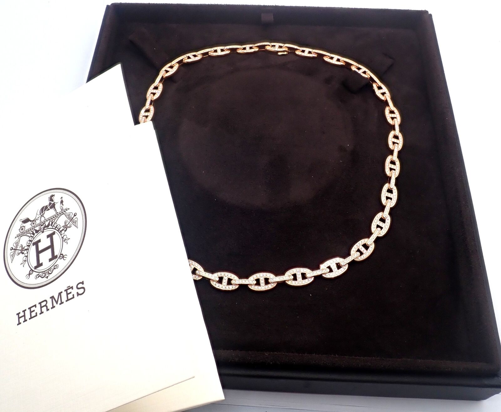 Authentic Hermes Chaine d'Ancre Enchaine 18K Rose Gold Diamond Link Necklace - Luxury Jewelry for Women, Perfect Gift for Anniversary & Special Occasions