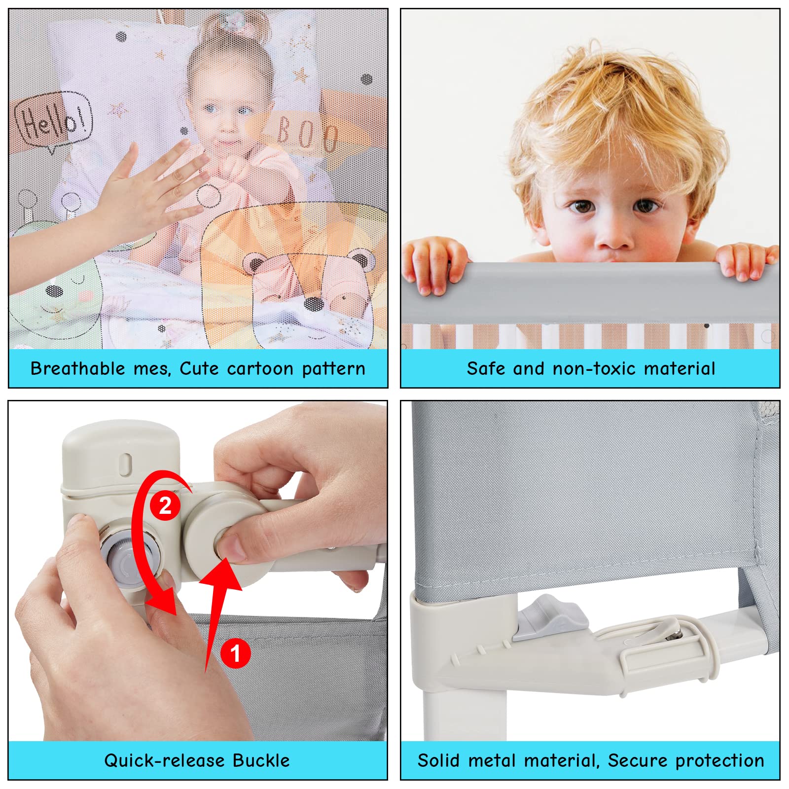 FITNATE Adjustable Bed Rail for Toddlers & Kids - Upgraded Safety Guard Rail for King Size Bed Mattress (62.9 Inches, Light Grey) - Perfect for Childproofing Adult Beds & Preventing Falls During Sleep