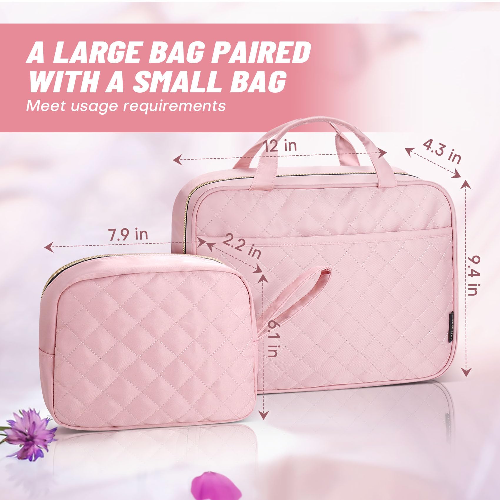 Waterproof Hanging Toiletry Bag 2-Pack Set - Pink Cosmetic Organizer with Hook for Travel, Business Trips & Gym | Perfect for Shampoo, Makeup & Toiletries Storage (Ideal for Women's Travel Essentials & Daily Organization)