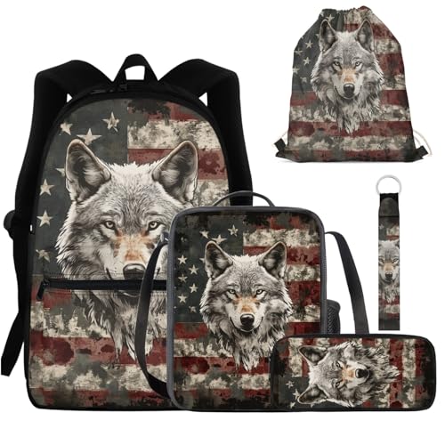 American Flag With Wolf