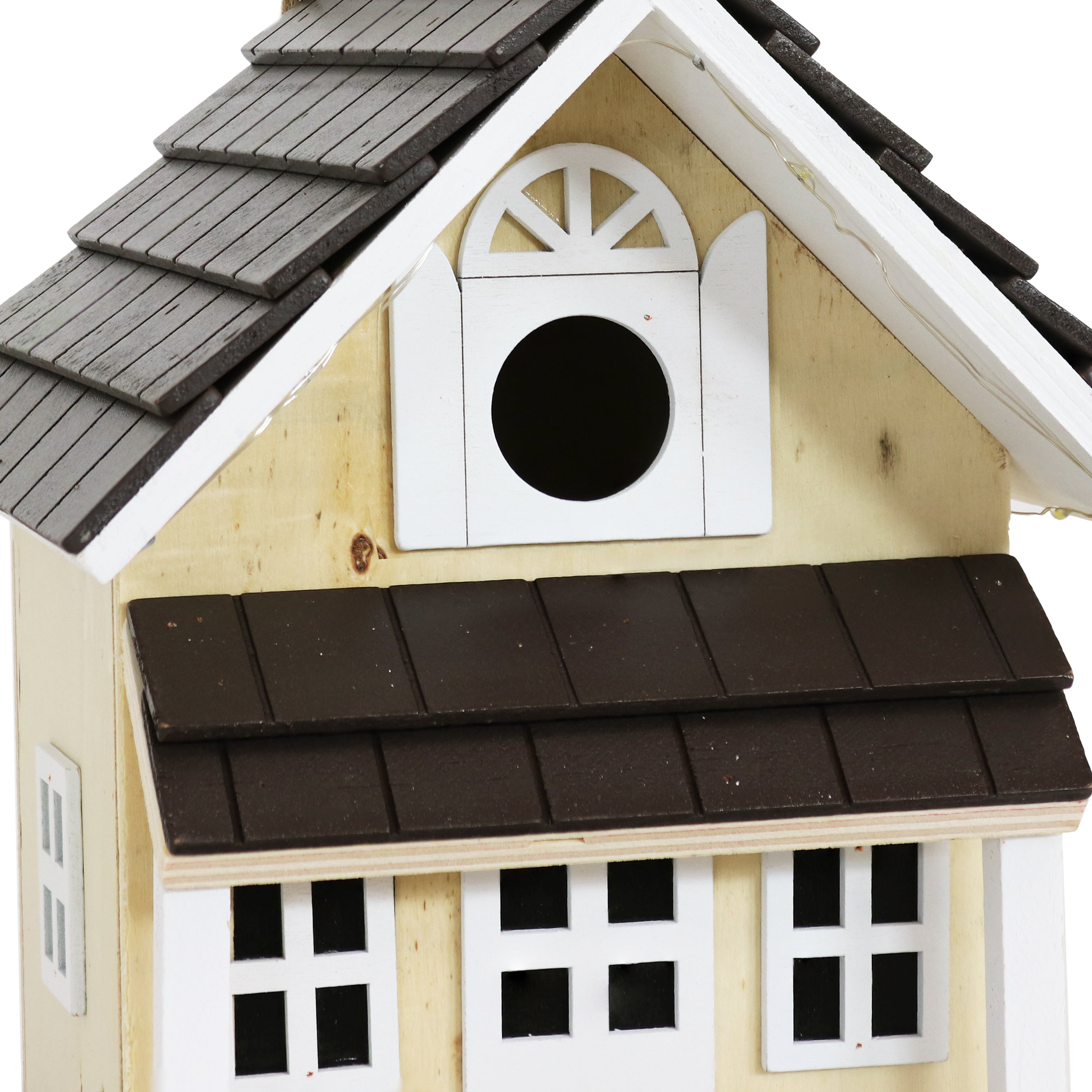 Sunnydaze Solar Powered LED Hanging Bird House - Weatherproof Wooden Outdoor Decor for Garden, Patio, and Backyard - Attracts Birds with Cozy Home Design