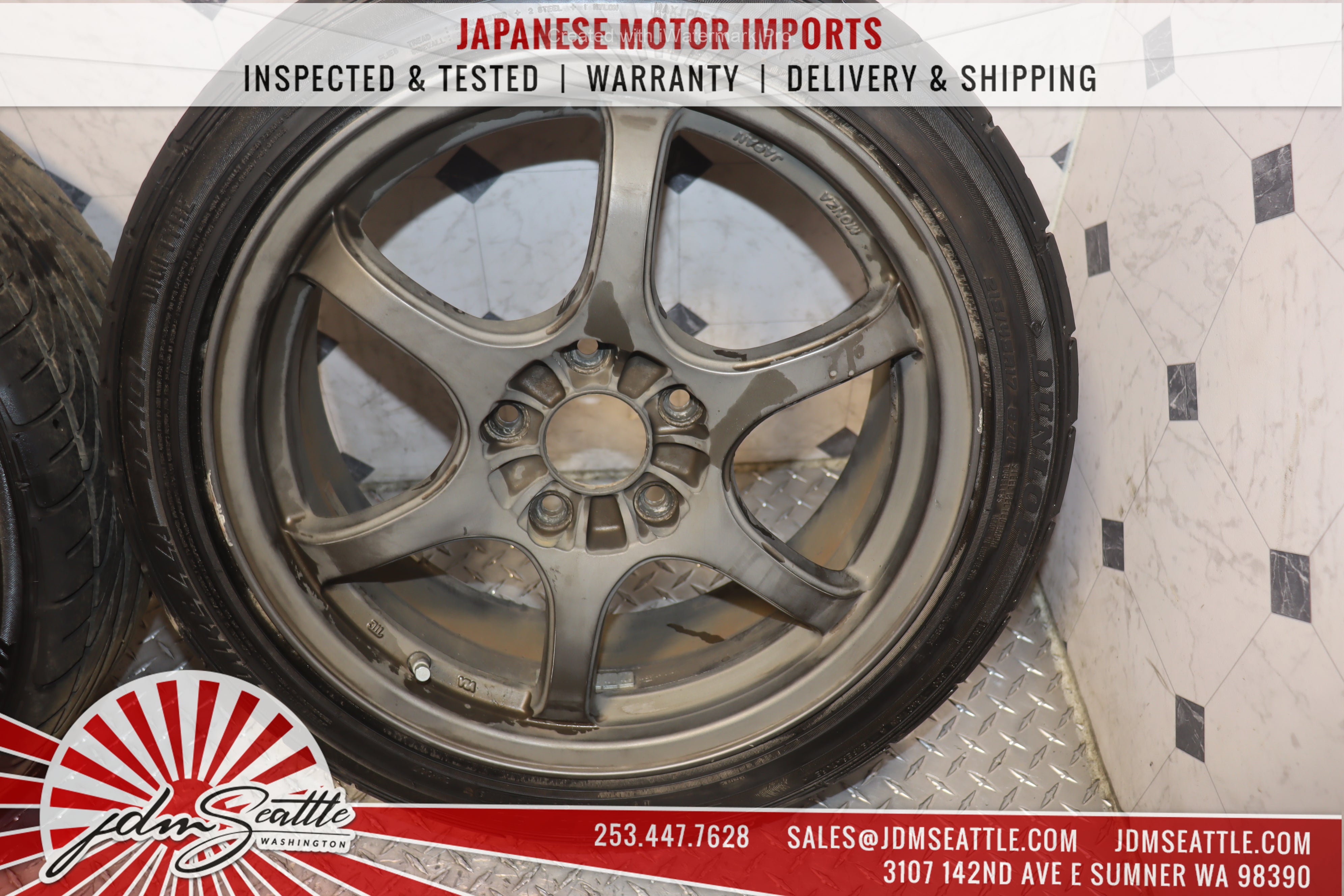 JDM Monza 17x7JJ 5x100 Wheels Set of 4 with 215/45R17 Tires - Lightweight Alloy Rims for Honda Civic, Subaru Impreza - Perfect for Street Performance & Car Upgrades