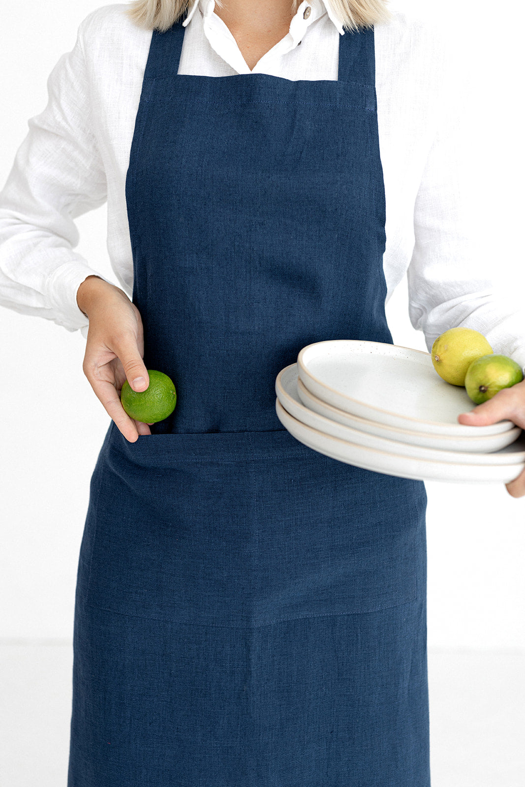Premium Linen Bib Apron in Midnight Blue - Adjustable & Durable Kitchen Apron for Cooking, Baking, BBQ & Restaurant Use