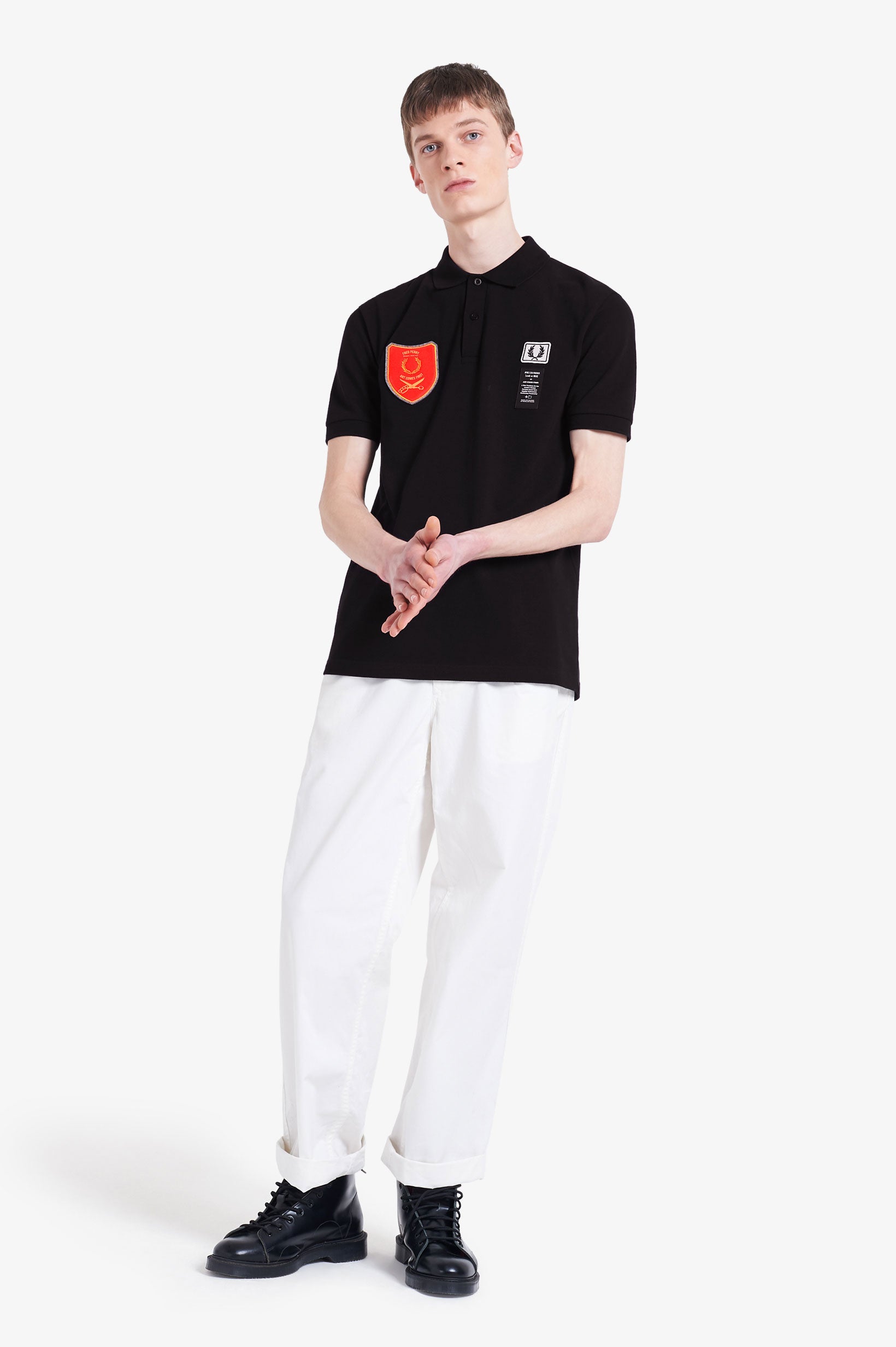Fred Perry X Art Comes First Shield Patch Polo Shirt - Men's Classic Cotton Short Sleeve Collared Shirt | Vintage-Inspired Fashion for Casual Wear & Street Style Outfits