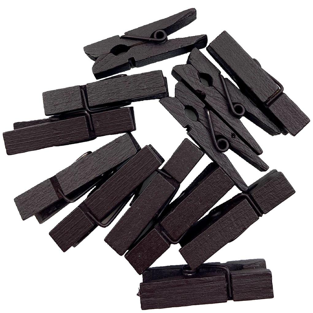 100pcs 35mm Natural Wooden Clips - Photo Clips, Clothespins for DIY, Wedding, Party Decor - Black Wooden Pegs for Hanging Photos, Crafts, and Home Organization