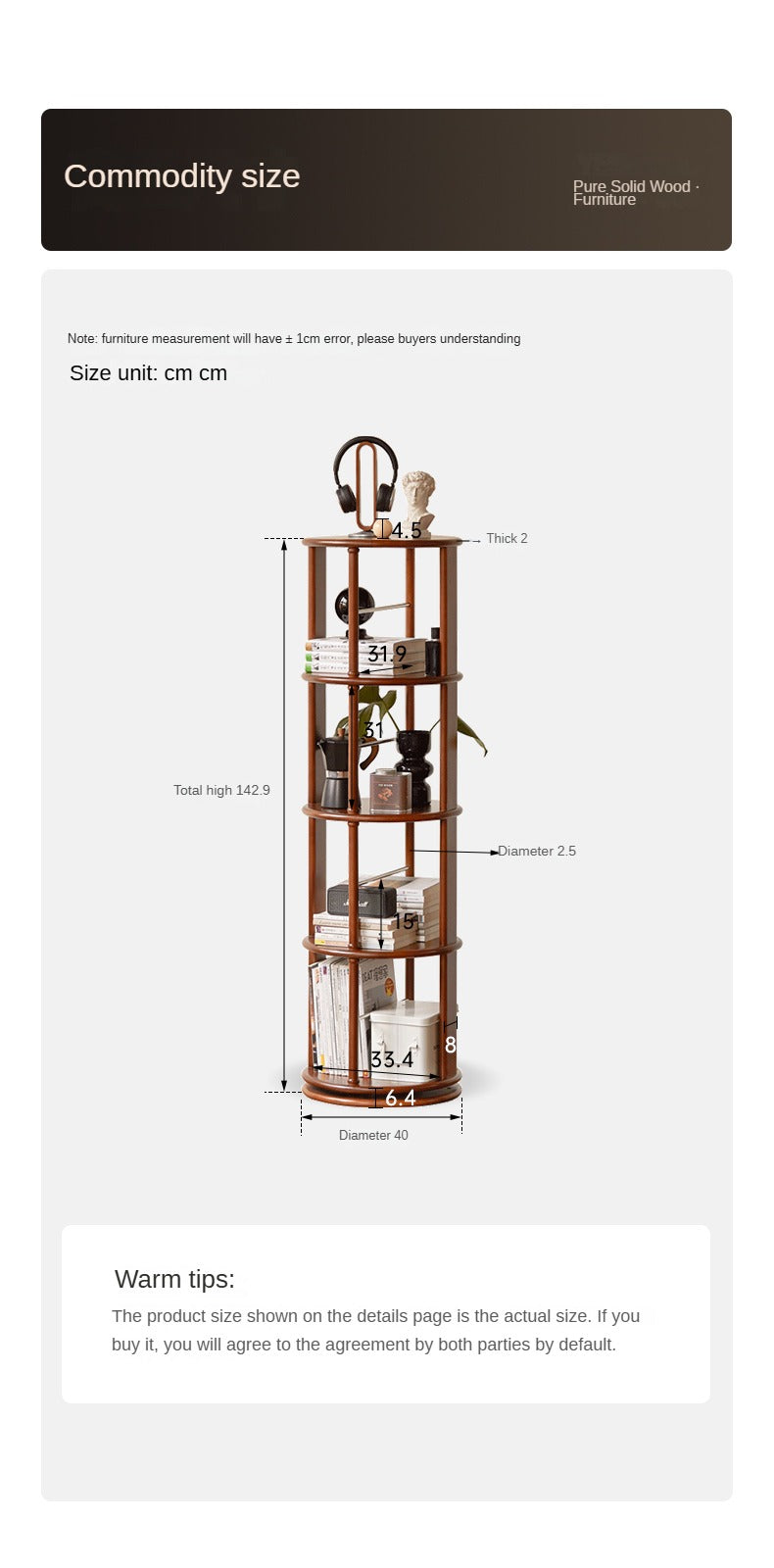 Solid Poplar Wood Rotating Bookshelf - 360° Swivel Floor Bookcase for Living Room, Office & Bedroom Storage & Organization