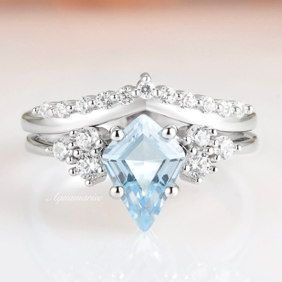 Skylar Aquamarine Engagement Ring Set - 14K White Gold Diamond Wedding Band for Women | Perfect for Proposals, Anniversaries & Bridal Jewelry