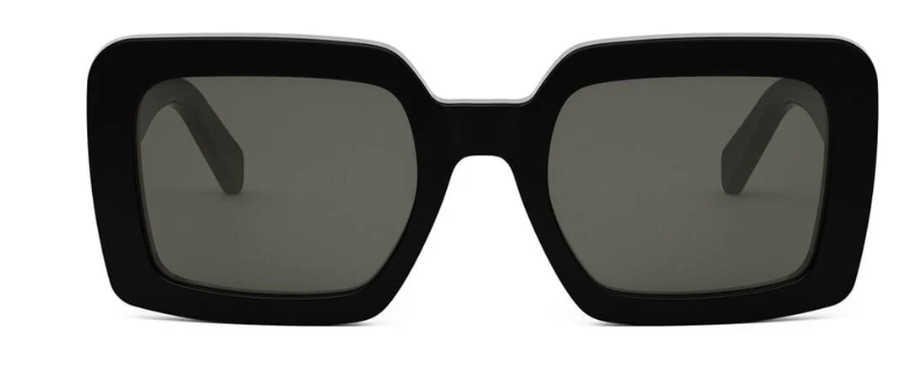 Celine Triomphe CL40304U 01A Women's Sunglasses - Shiny Black Frame with Gold/Smoke Square Lenses | UV Protection Fashion Shades for Women | Perfect for Beach, Driving & Outdoor Activities