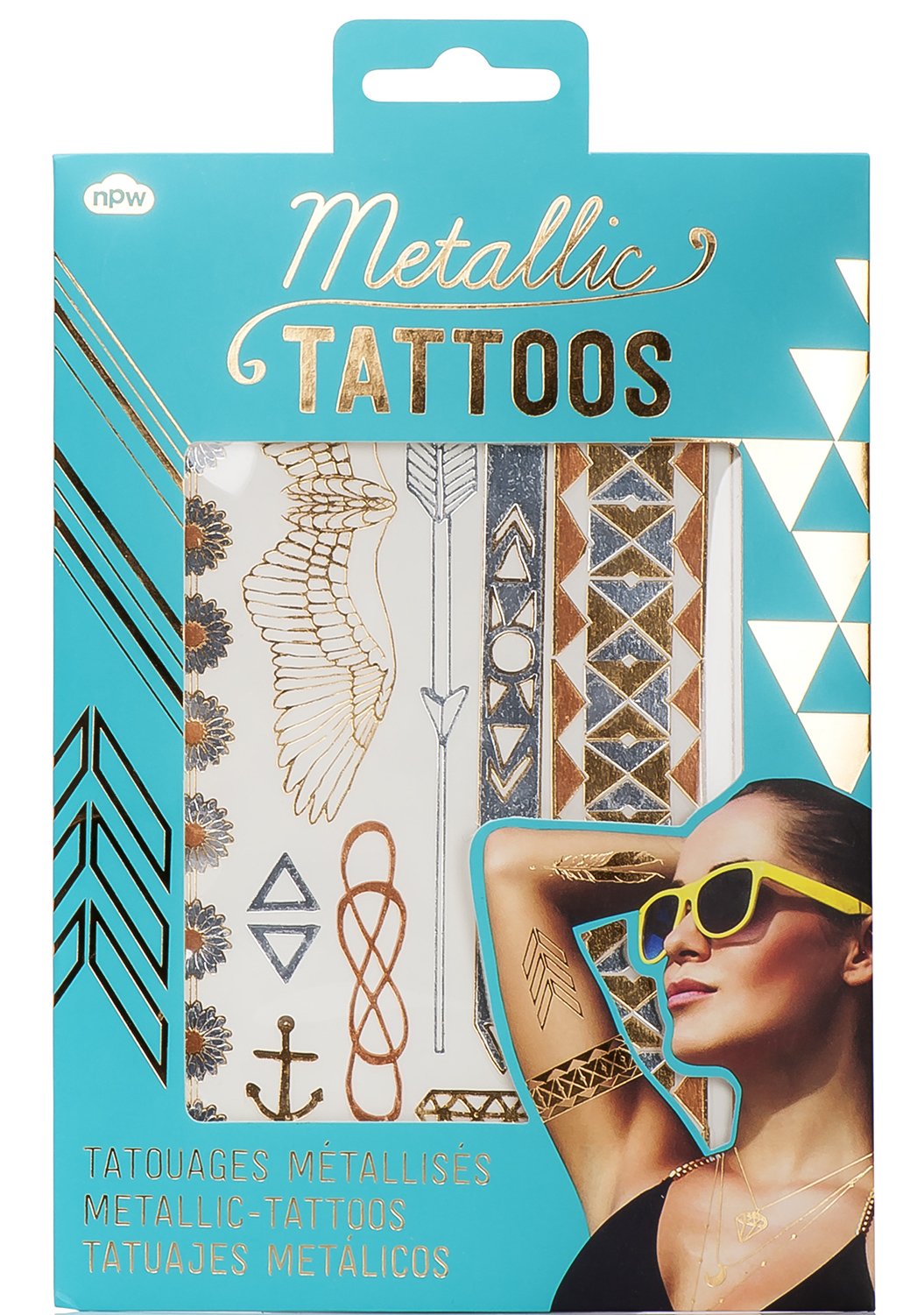 NPW NP20540 Temporary Tattoos - Gold & Rose Gold Metallic Designs for Parties, Festivals & Costume Events | Waterproof & Easy to Apply