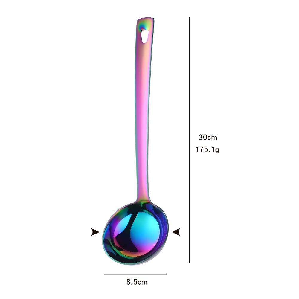 BuyGo Stainless Steel Rainbow Soup Ladle - Extra Long Handle Kitchen Utensil for Cooking, Stirring, Serving Soups & Sauces - Dishwasher Safe - Perfect for Restaurants, Catering & Home Kitchens