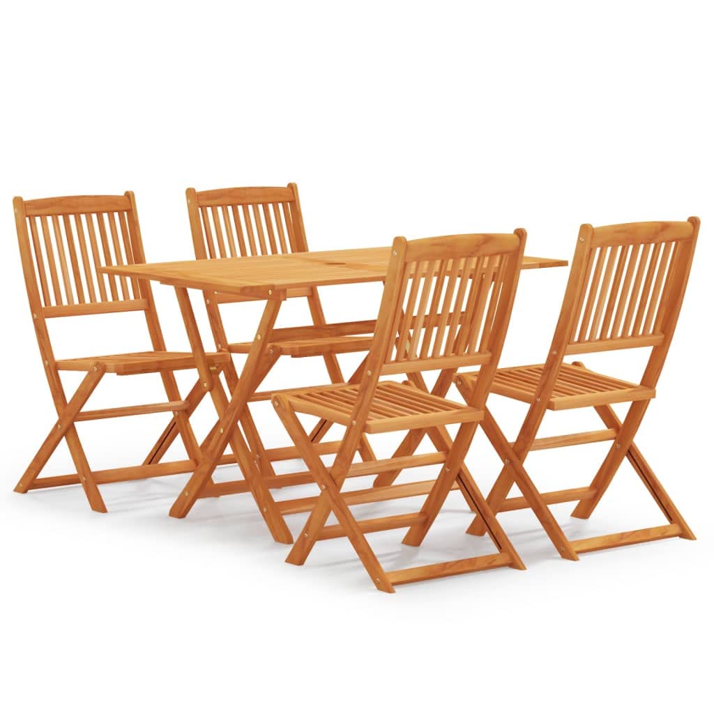 5-Piece Wooden Patio Dining Set with Folding Table & Chairs - Outdoor Garden Furniture with Umbrella Hole for Backyard, Deck & Poolside (Style B)
