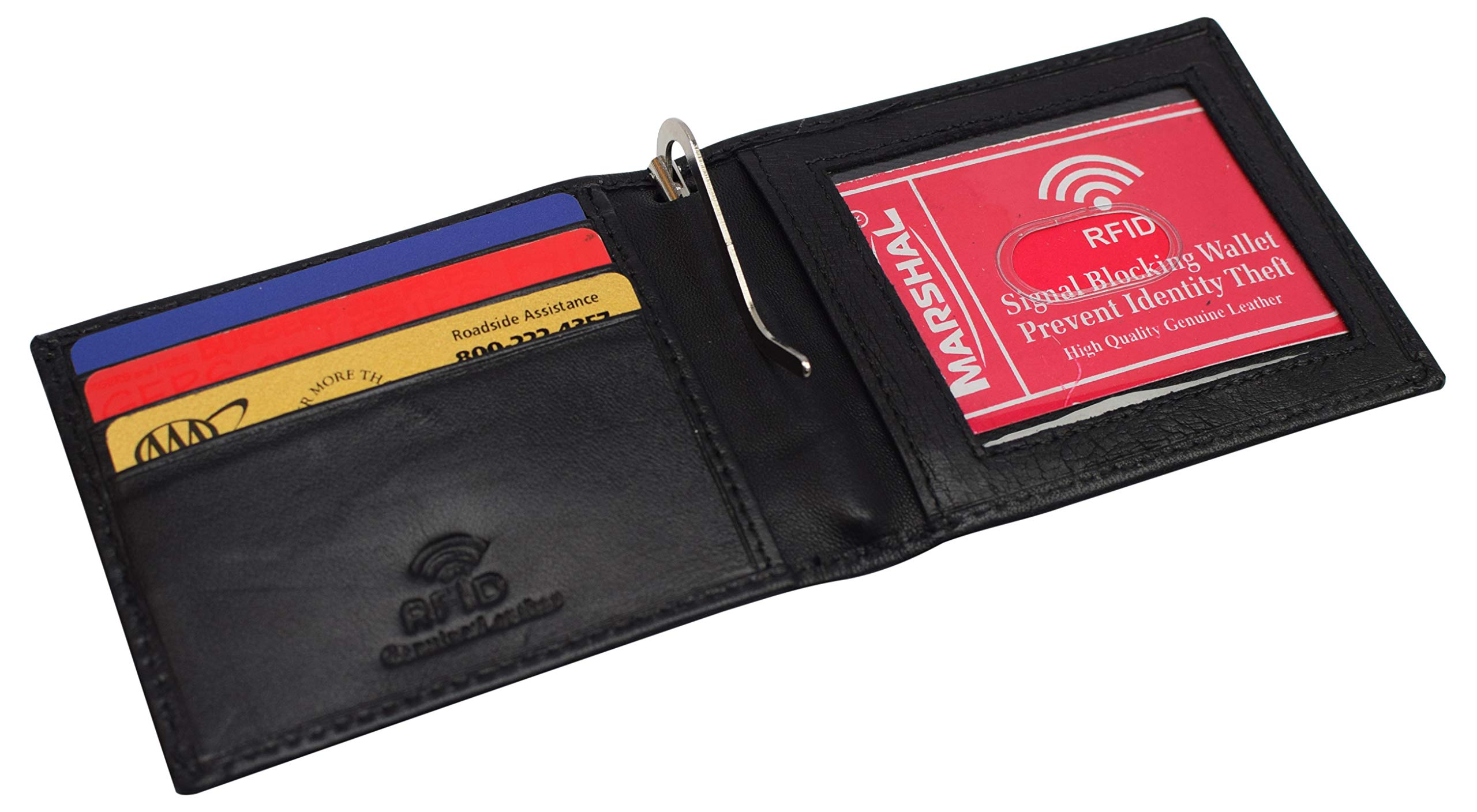 MARSHAL Slim RFID Blocking Wallet for Men - Genuine Leather Minimalist Bifold with Money Clip & ID Card Holder | Front Pocket Wallet for Everyday Carry, Travel & Business
