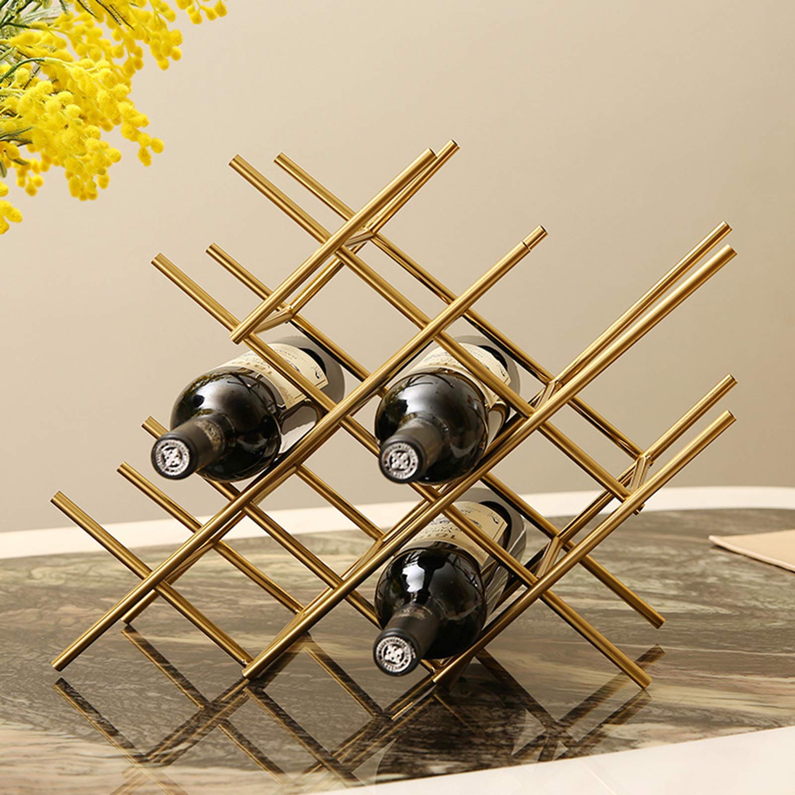 6 Bottle Countertop Wine Rack - Metal Wine Holder with Classic Design for Home Decor & Kitchen Storage, Fully Assembled in Golden Finish | Perfect for Dining Room, Bar, or Gift