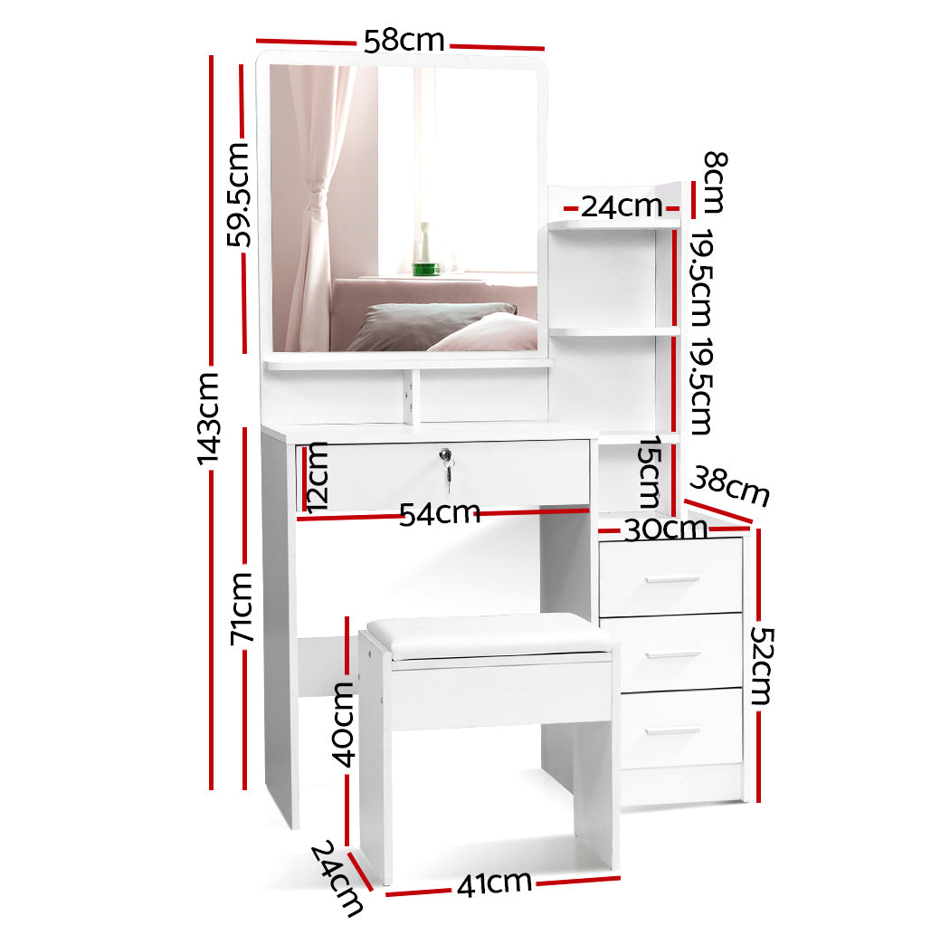Vanity Mirror Stool with Jewelry Storage & Makeup Organizer Drawers - Perfect for Bedroom, Dressing Room & Beauty Salon