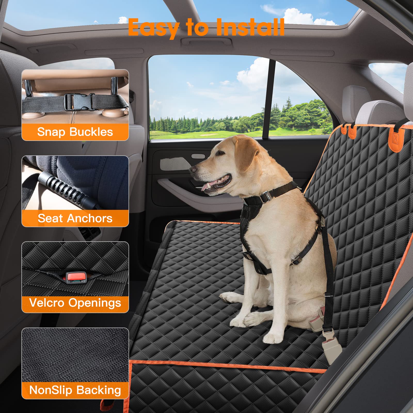 Waterproof Dog Seat Cover for Cars & SUVs - Non-Slip Back Seat Protector for Trucks, Pets | Perfect for Travel, Outdoor Adventures & Daily Commutes