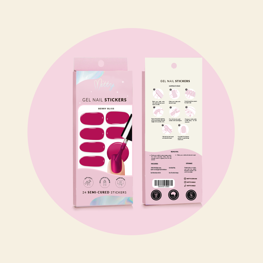 Semi Cured Gel Nail Stickers - Berry Bliss | DIY Salon-Quality Nails at Home | Perfect for Parties, Weddings & Everyday Wear