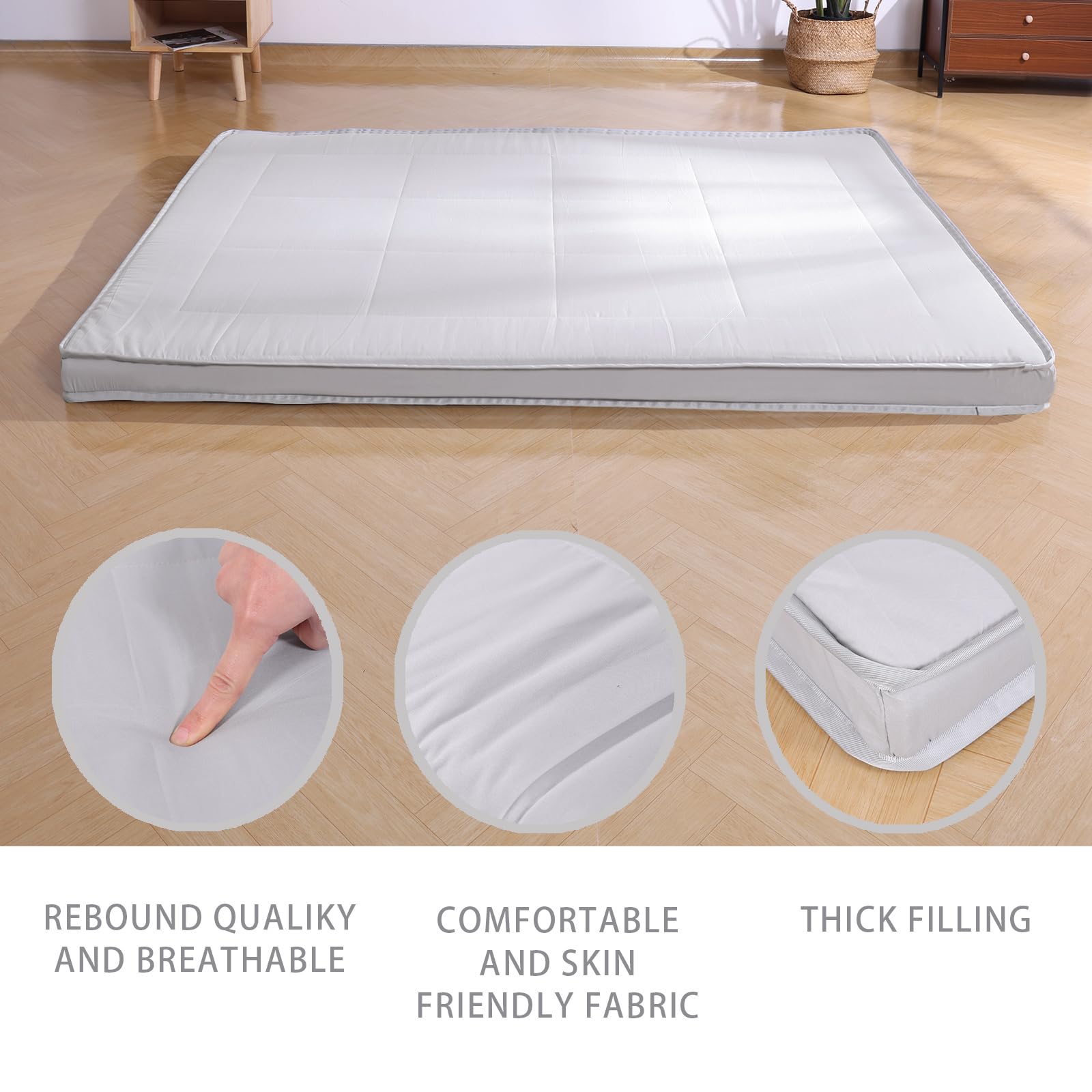 Japanese Futon Mattress - Twin Size Floor Bed for Adults, Grey Tatami Mat with Resin Coating | Perfect for Small Spaces, Guest Rooms & Minimalist Living