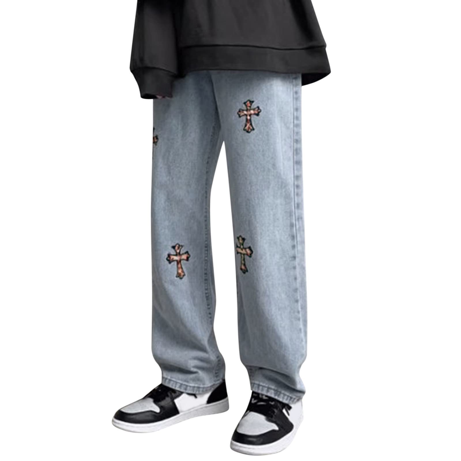 **Men's Hip Hop Joggers - Stylish Cross Print Streetwear Pants, Plus-Size Loose Fit Wide Leg Trousers for Casual Wear & Urban Fashion**    *(Perfect for Street Style, Hip Hop Dance, Lounge Wear & Everyday Comfort)*