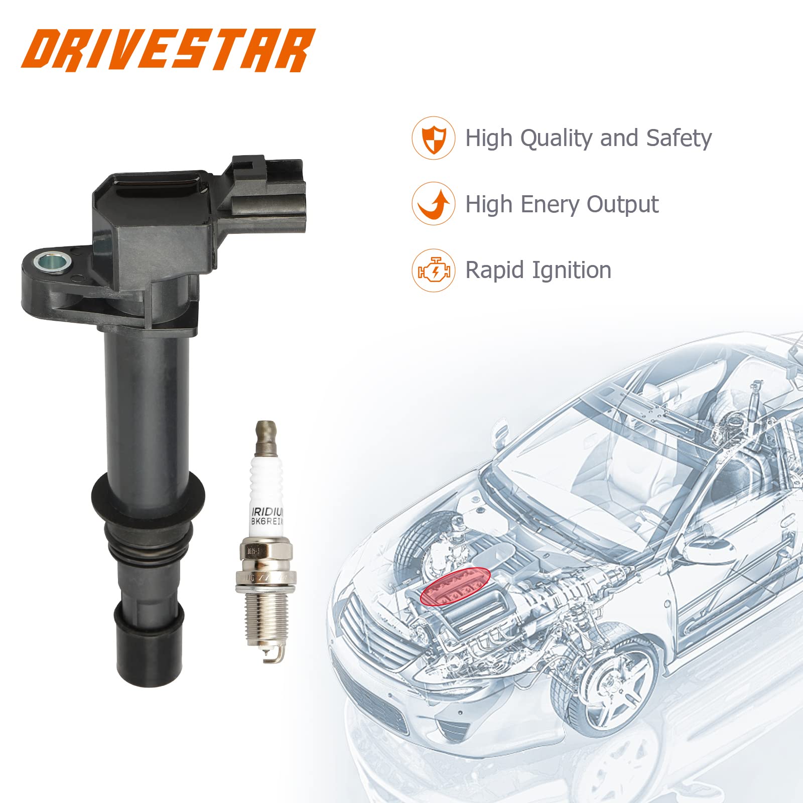 DRIVESTAR 8-Piece UF270 Iridium Spark Plugs & Ignition Coil Pack Set - Compatible with 1999-2003 Jeep Grand Cherokee/Commander 4.7L, 2002-2007 Dodge Ram 1500/Durango/Dakota, 2006-2007 Mitsubishi Raider 4.7L V8 - High Performance Engine Ignition for Smoother Starts & Better Fuel Efficiency