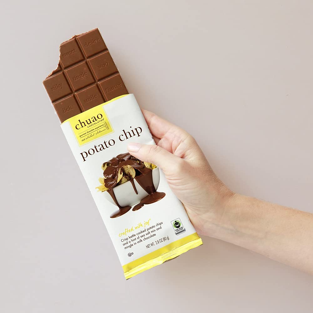 Chuao Chocolatier Potato Chip Milk Chocolate Bars - Gourmet No Preservatives Chocolate - 12 Count Pack for Gifts, Christmas, Birthday, Thank You, Care Packages - Perfect for Parties, Office Treats & Dessert Platters